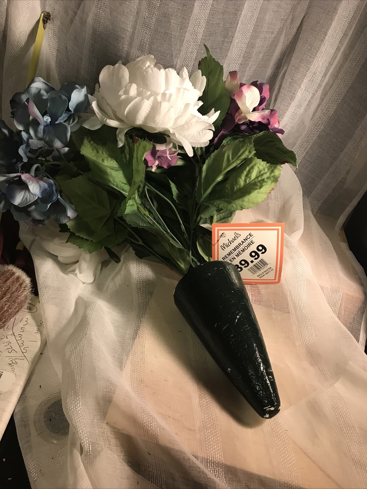 Faux Floral Remembrance Memorial Cemetery Bouquet Flowers NWT Blue White Purple