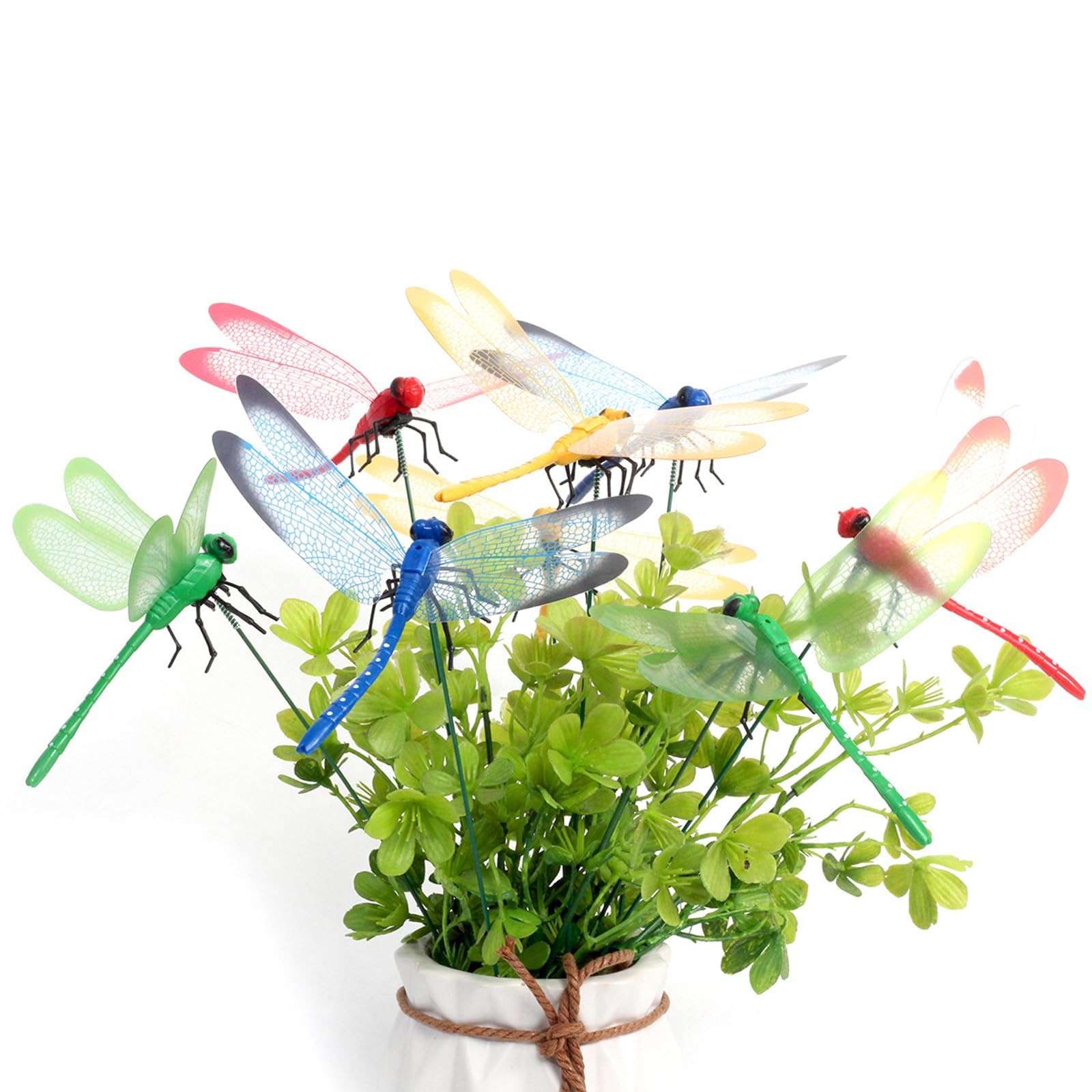 8Pcs Lifelike 3D Dragonfly Decorative Stakes – Colorful PVC Dragon Fly Garden…