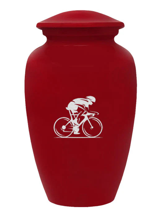 Large/Adult 200 Cu. In. Custom Engraved Red Metal Bicycle Funeral Cremation Urn