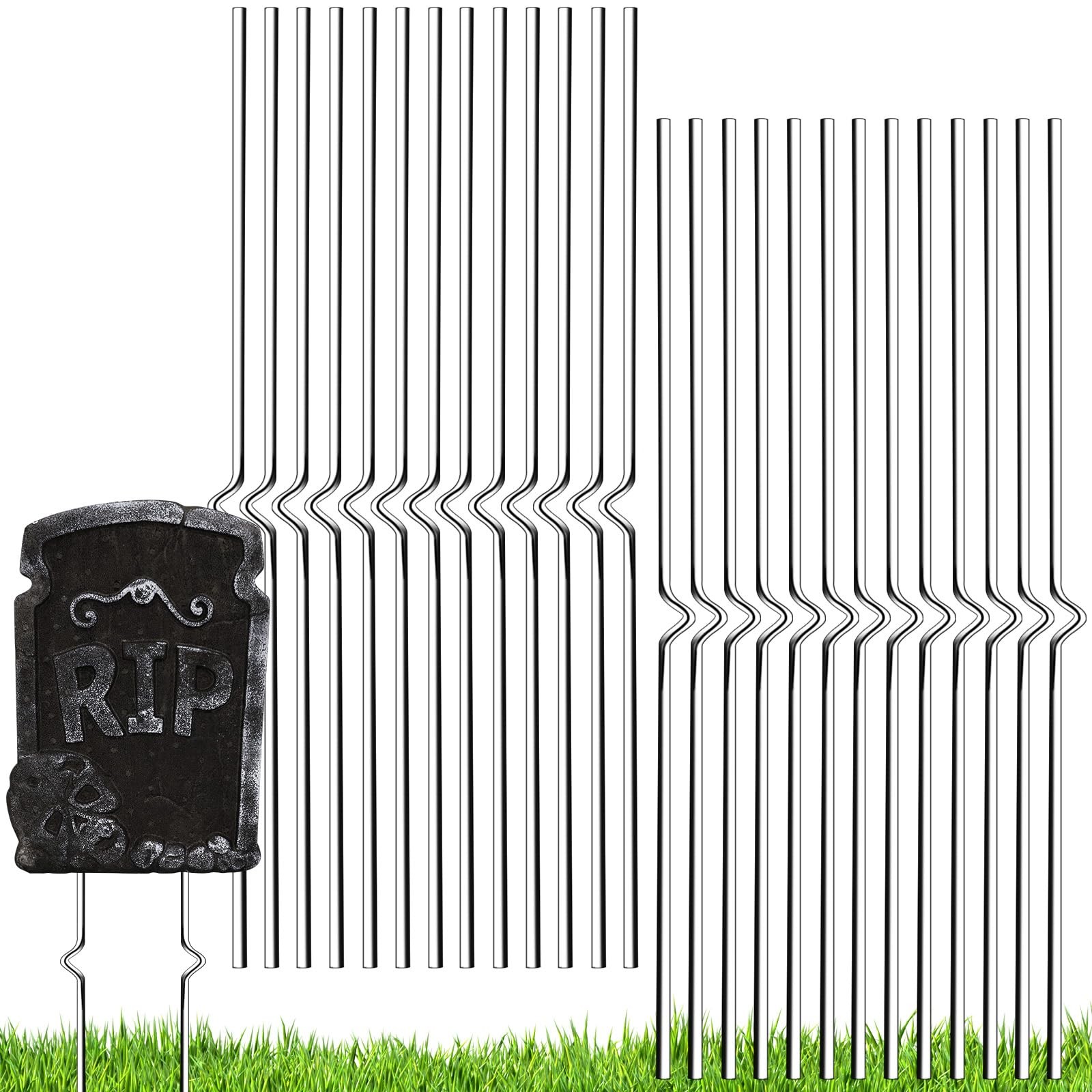 30PCS Halloween Metal Stakes,Heavy Duty 15.75”Tombstone Stakes,Foam Graveyar…