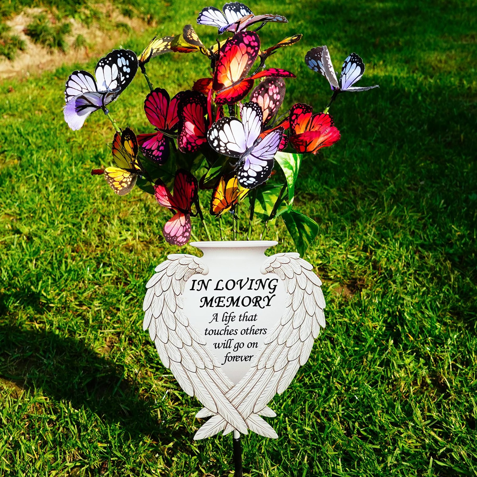 Solar Angel Wing Memorial Stake – Metal Silhouette Grave Decorations for Ceme…