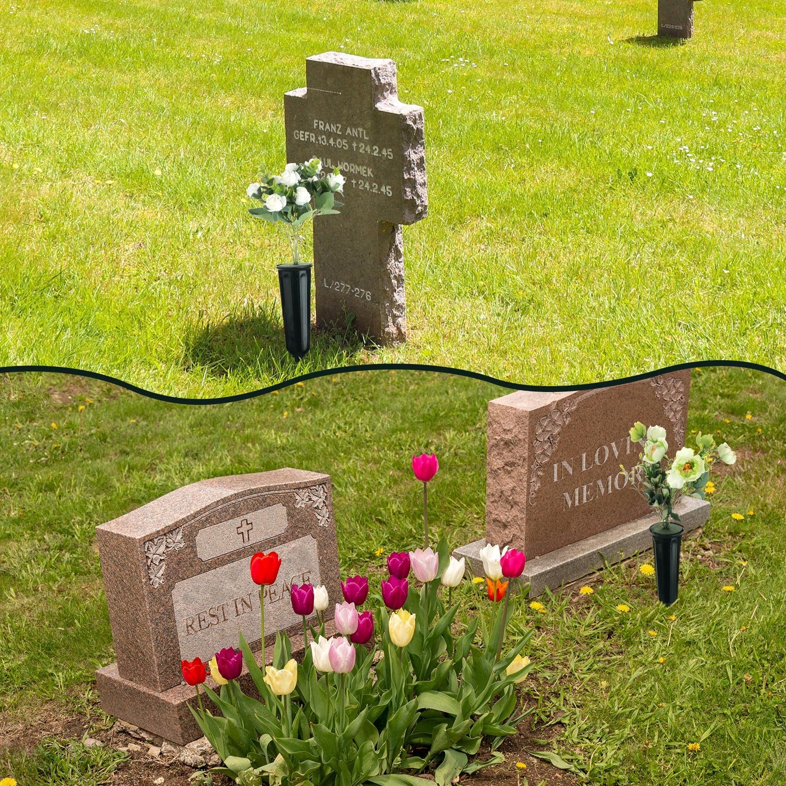 Cemetery Vases Ground Spikes Foam Inserts Memorial Grave Flower Cone 12 SETS