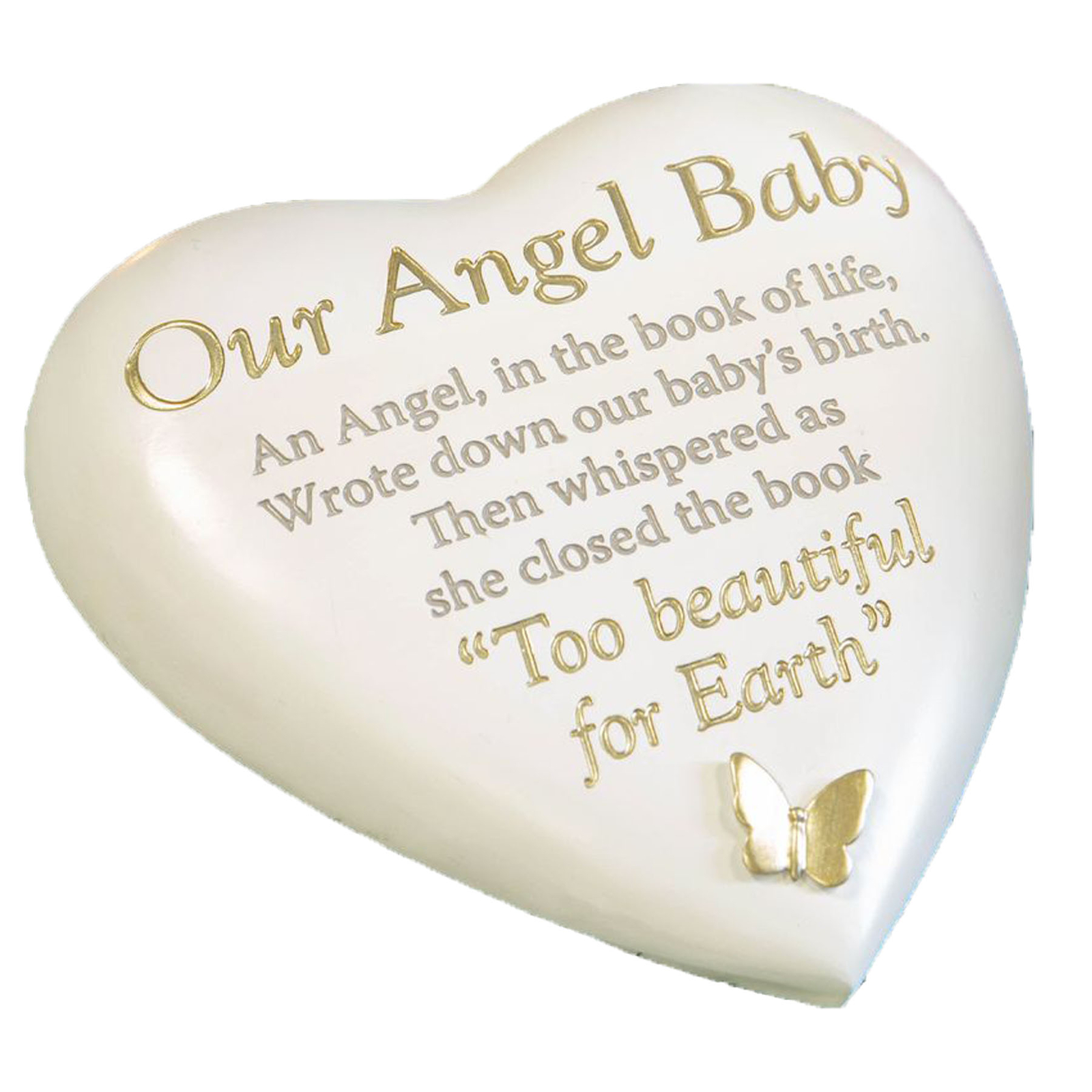 Memorial Graveside Stone Plaque – Heart – Cream – Our Angel Baby