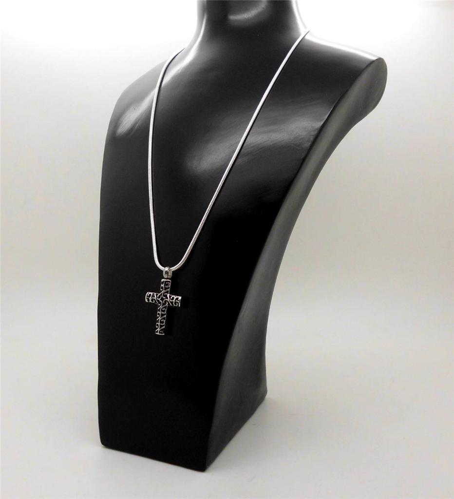 Black & Silver Celtic Keepsake Memorial Cross Cremation Funeral Urn Pendant NIB