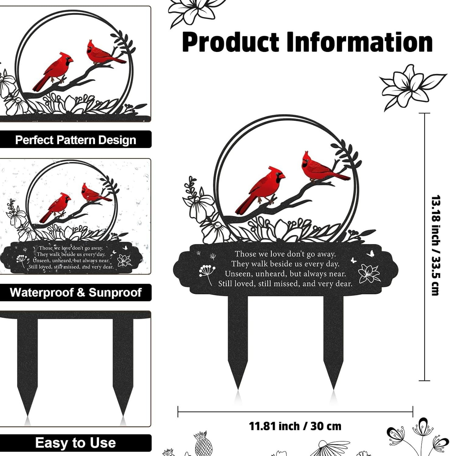 Cardinal Grave Decorations for Cemetery – Metal Memorial Plaque for Loved Ones,