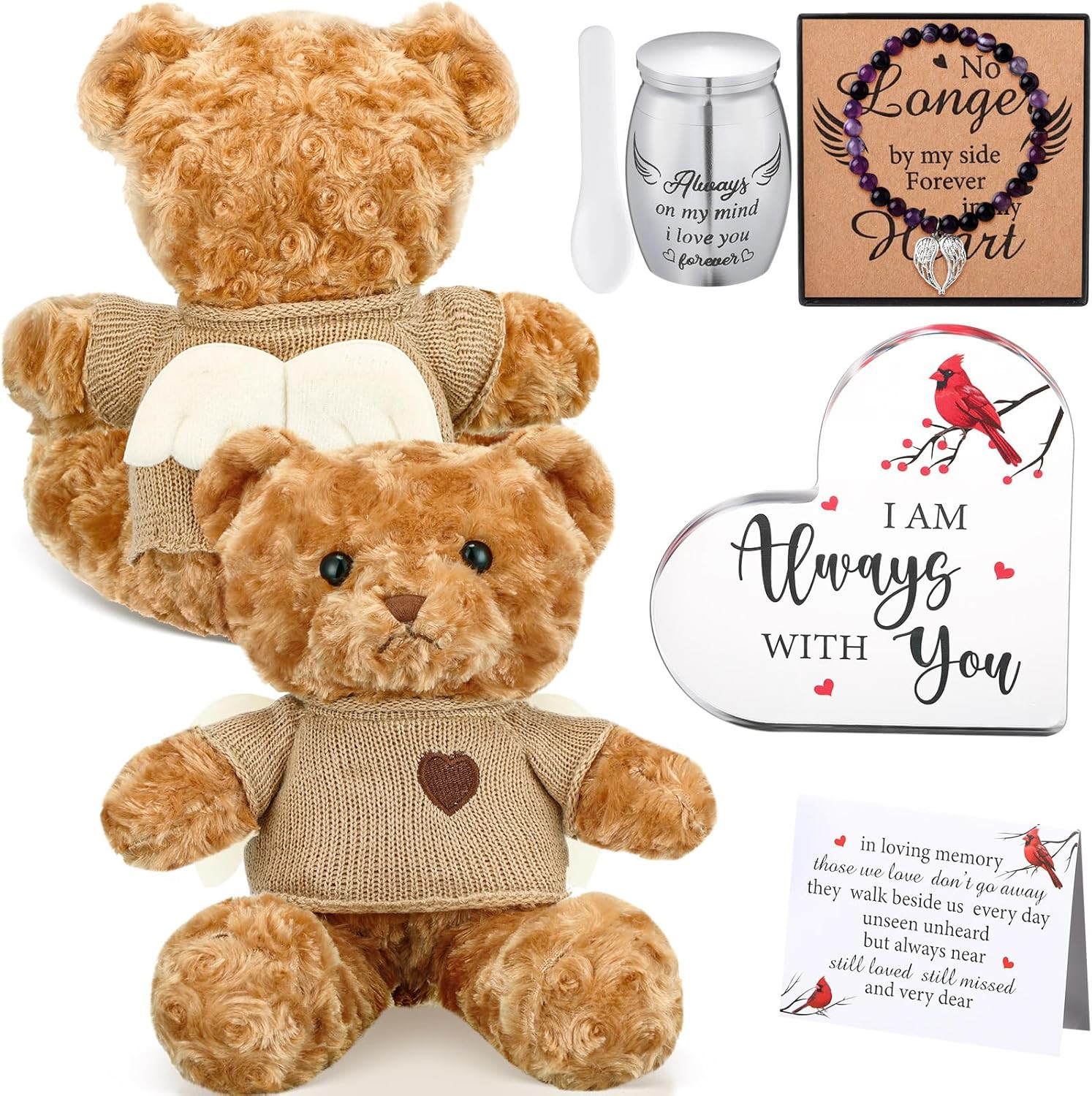 Cremation Keepsake Urn for Ashes Set, Memorial Bear with Mini Urn & Spoon, Acryl