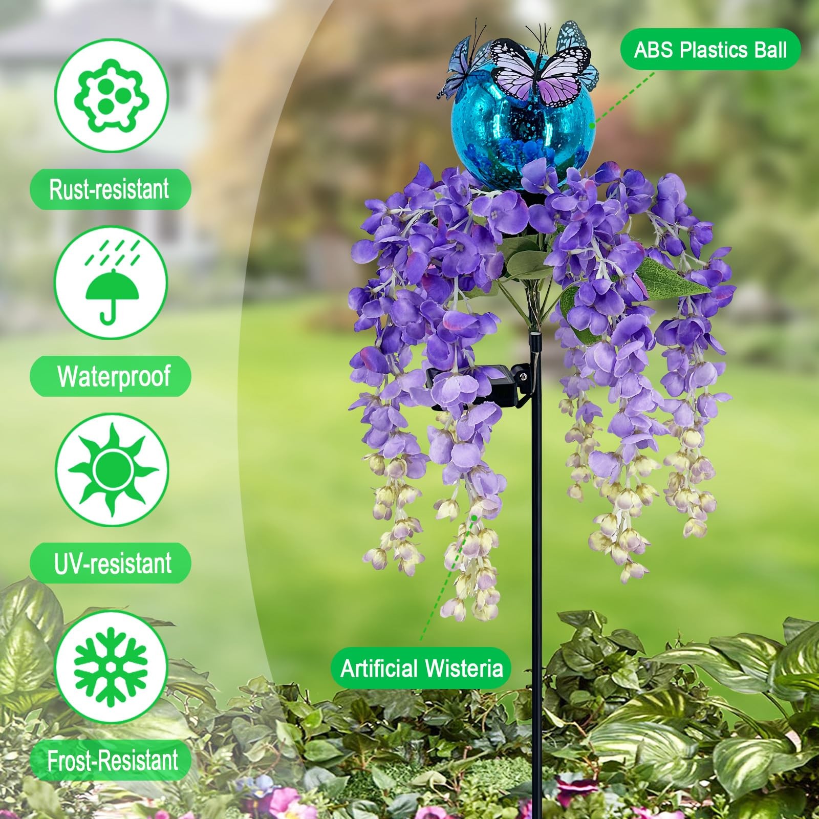 Solar Lights Outdoor Pathway,Wisteria Flower Garden Stakes,Colorful LED Light…