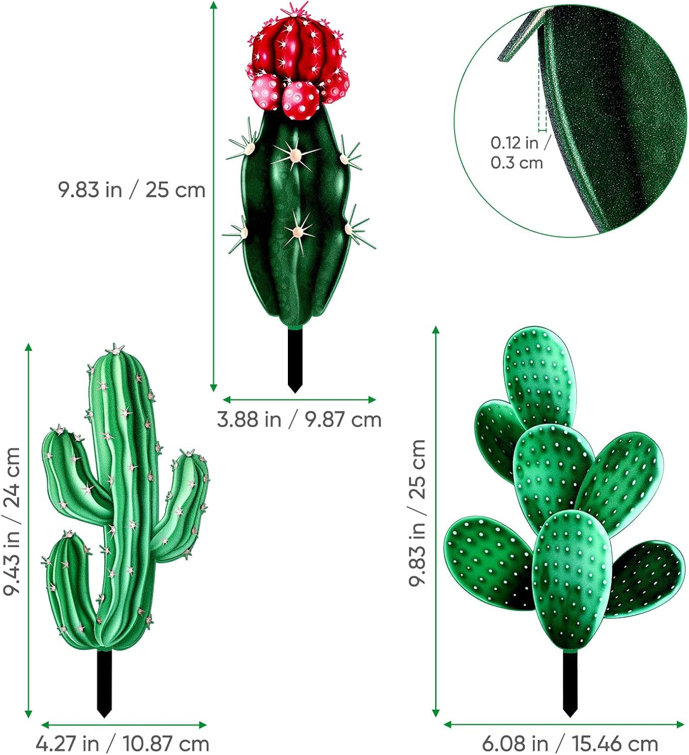 3Pcs Acrylic Cactus Garden Plant Stakes, Realistic Cactus Yard Stakes for Outdoo