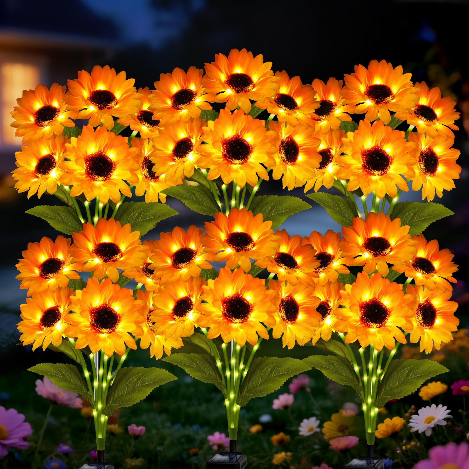 Solar Sunflower Lights 6 Pack with 36 Sunflower Solar Lights Outdoor Garden D…