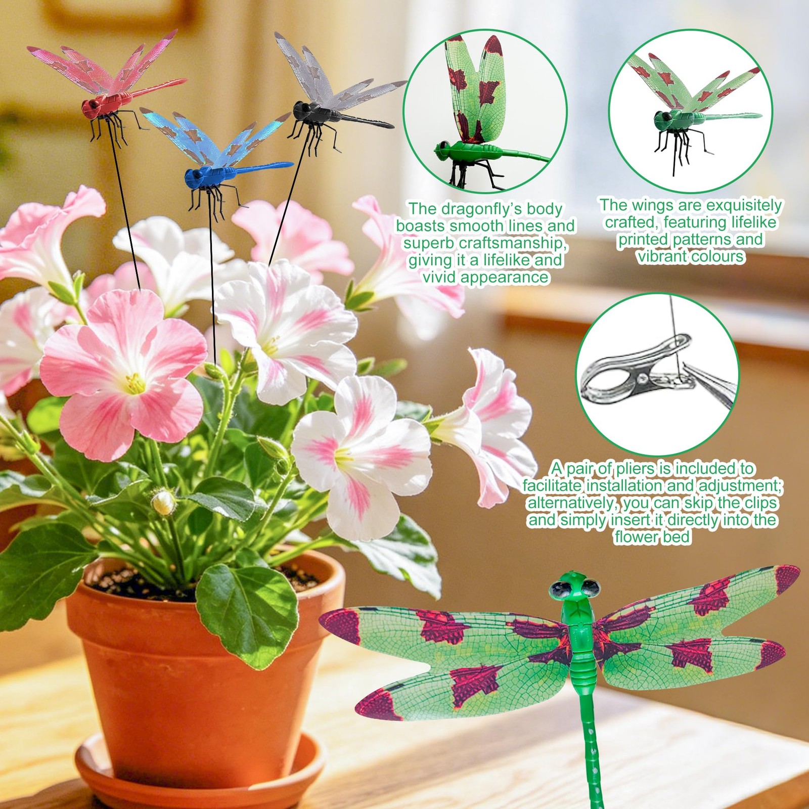 DIY Dragonfly Clip on Hat, 12Pcs 6 Colors 3D Dragon Fly Garden Stakes Decor, …