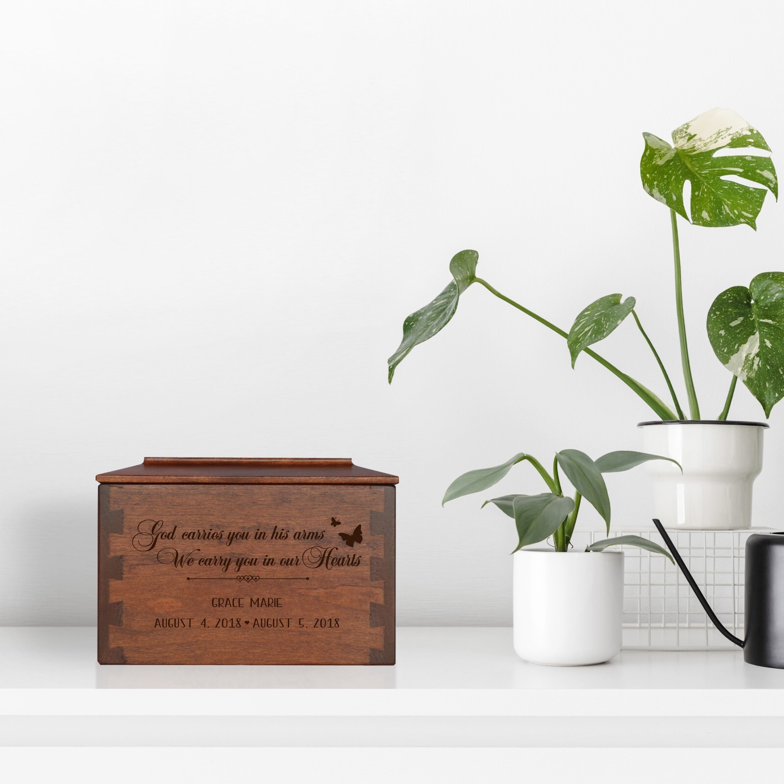Custom Engraved Dovetail Cremation Urn Box for Human Ashes 7.75″ God Carries You