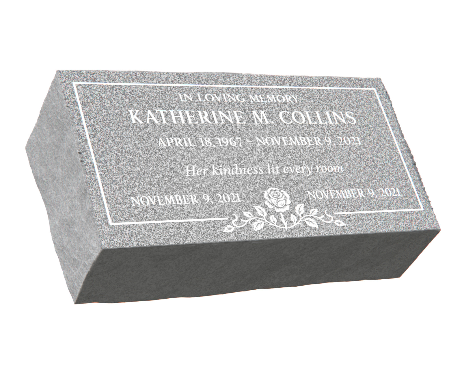20x10x6 Gray Granite Bevel Grave Marker – Personalized Engraved Memorial