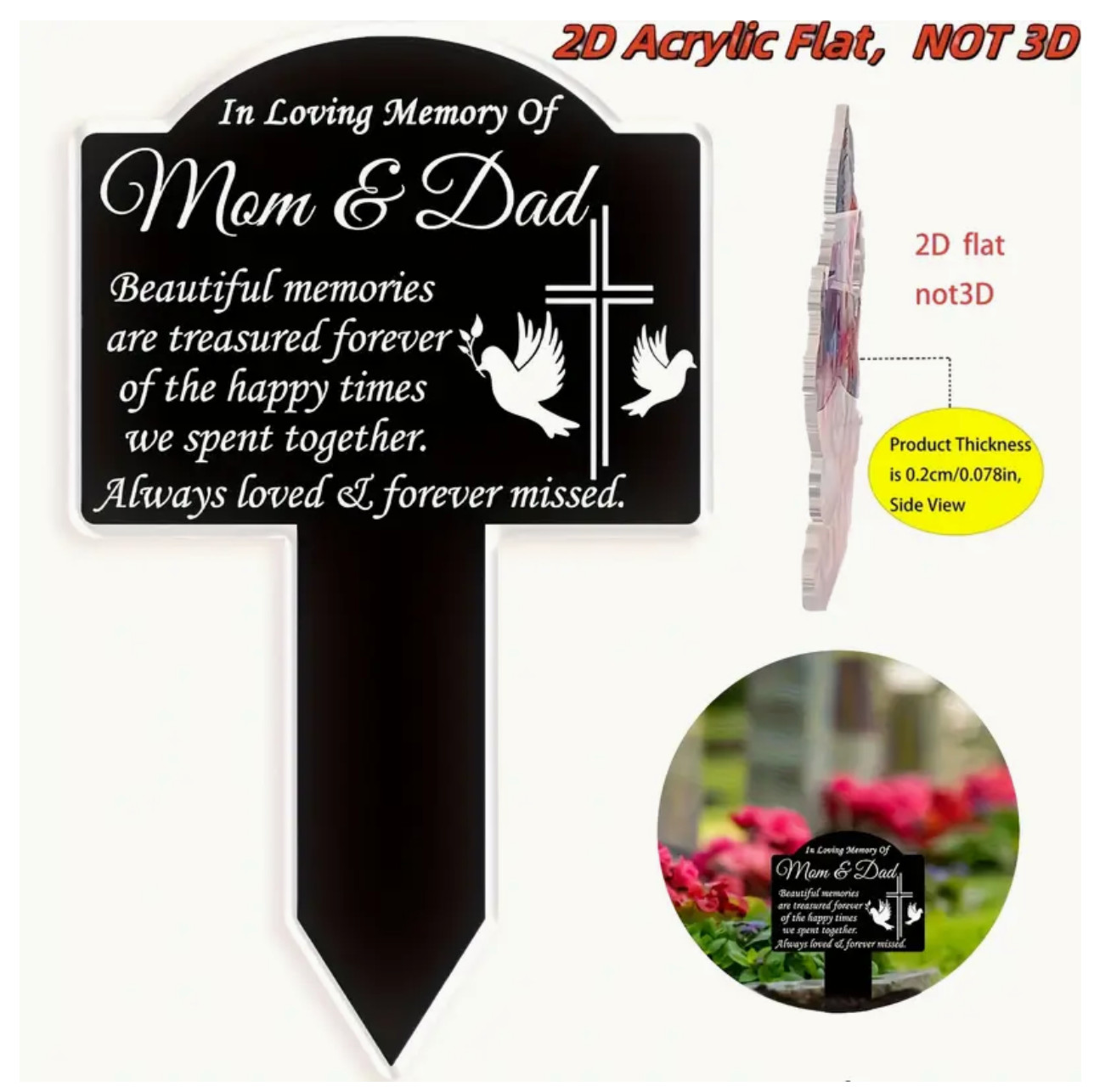 Acrylic Memorial Stake Cemetery Grave Plaque Acrylic Stake for Mom & Dad 8″x5″
