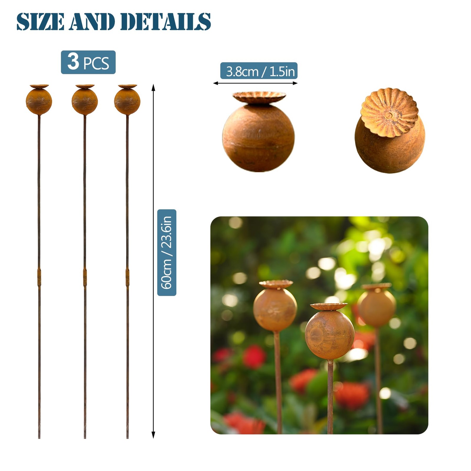 Metal Flower Garden Stakes – 3PCS Decorative Outdoor Art for Lawn & Patio