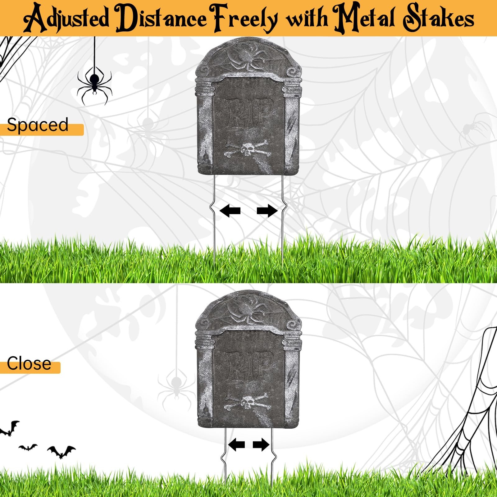 30PCS Halloween Metal Stakes,Heavy Duty 15.75”Tombstone Stakes,Foam Graveyar…