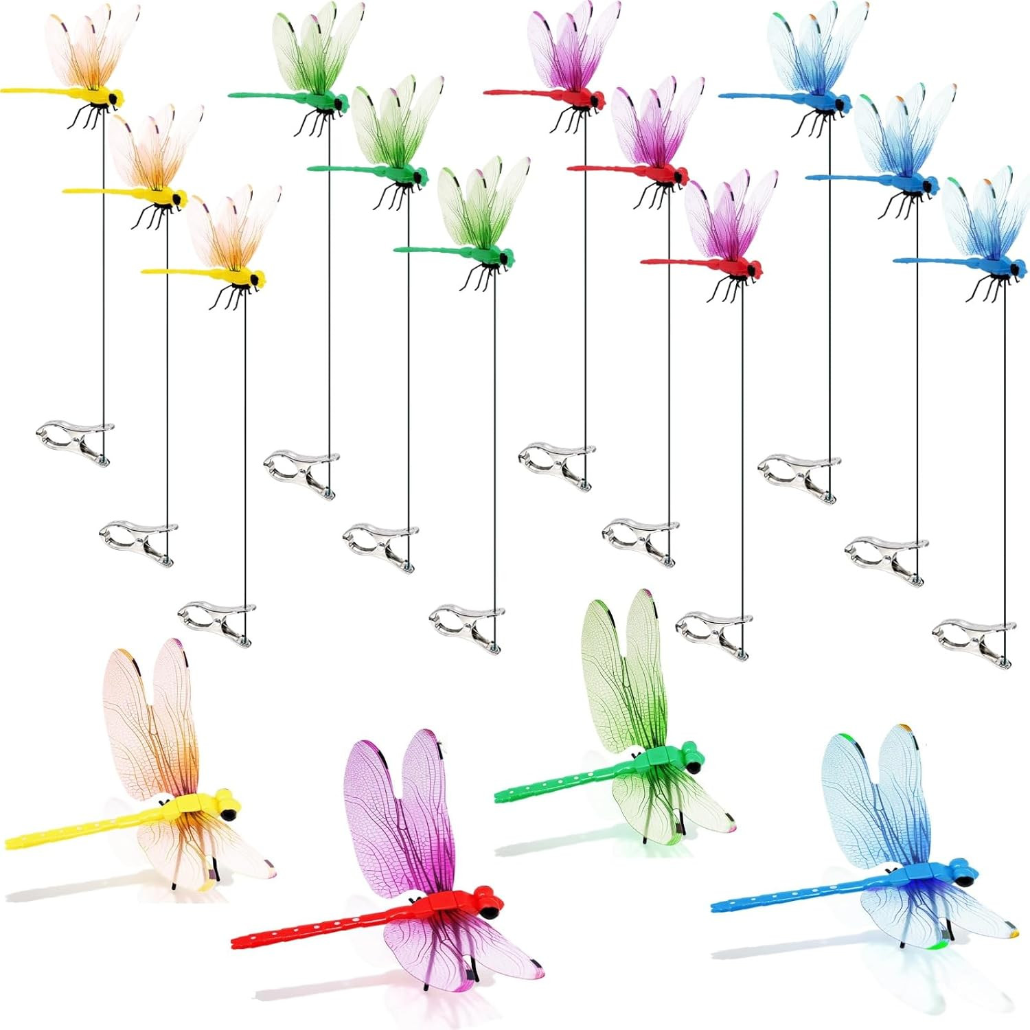 12 Pack Dragonfly Clips for Bugs Repellent, Fake Dragonflies with Stakes, Dragon
