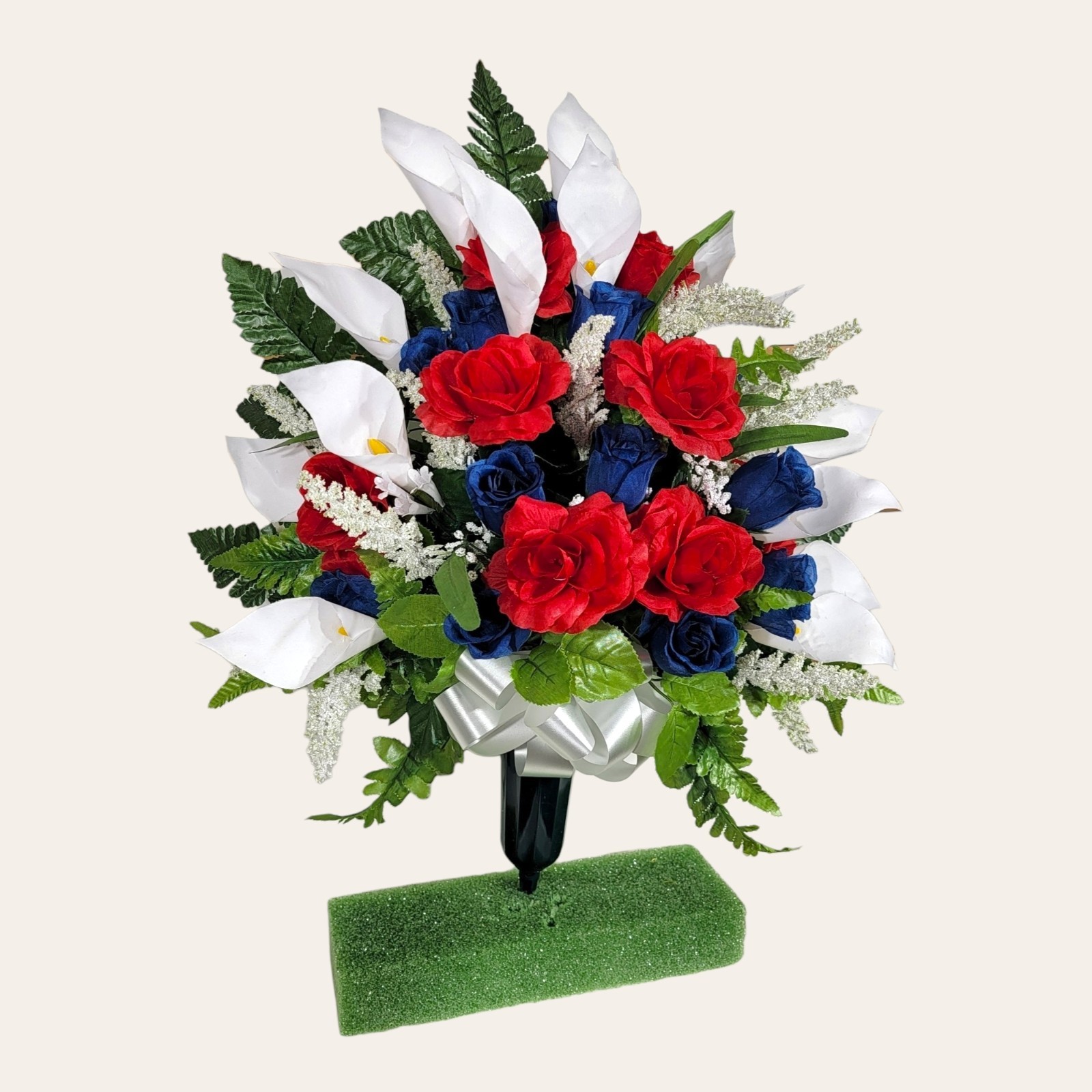 Jumbo Red White Blue Calla Lilies & Roses Cemetery Cone