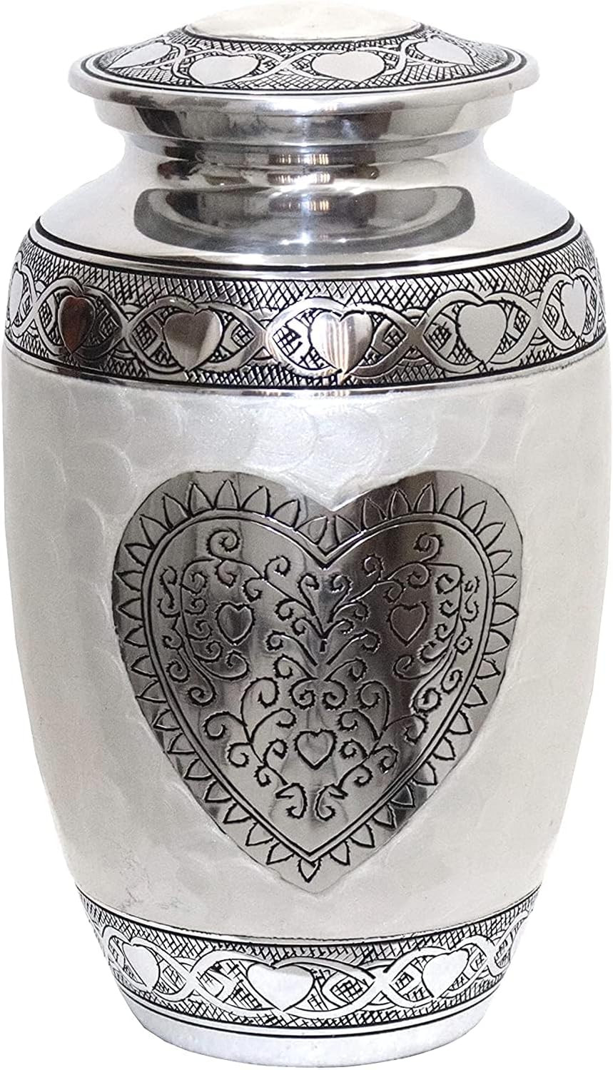 Urns Heart Cremation Urn – Funeral Urn for Human Ashes – Burial Urn with Detaile