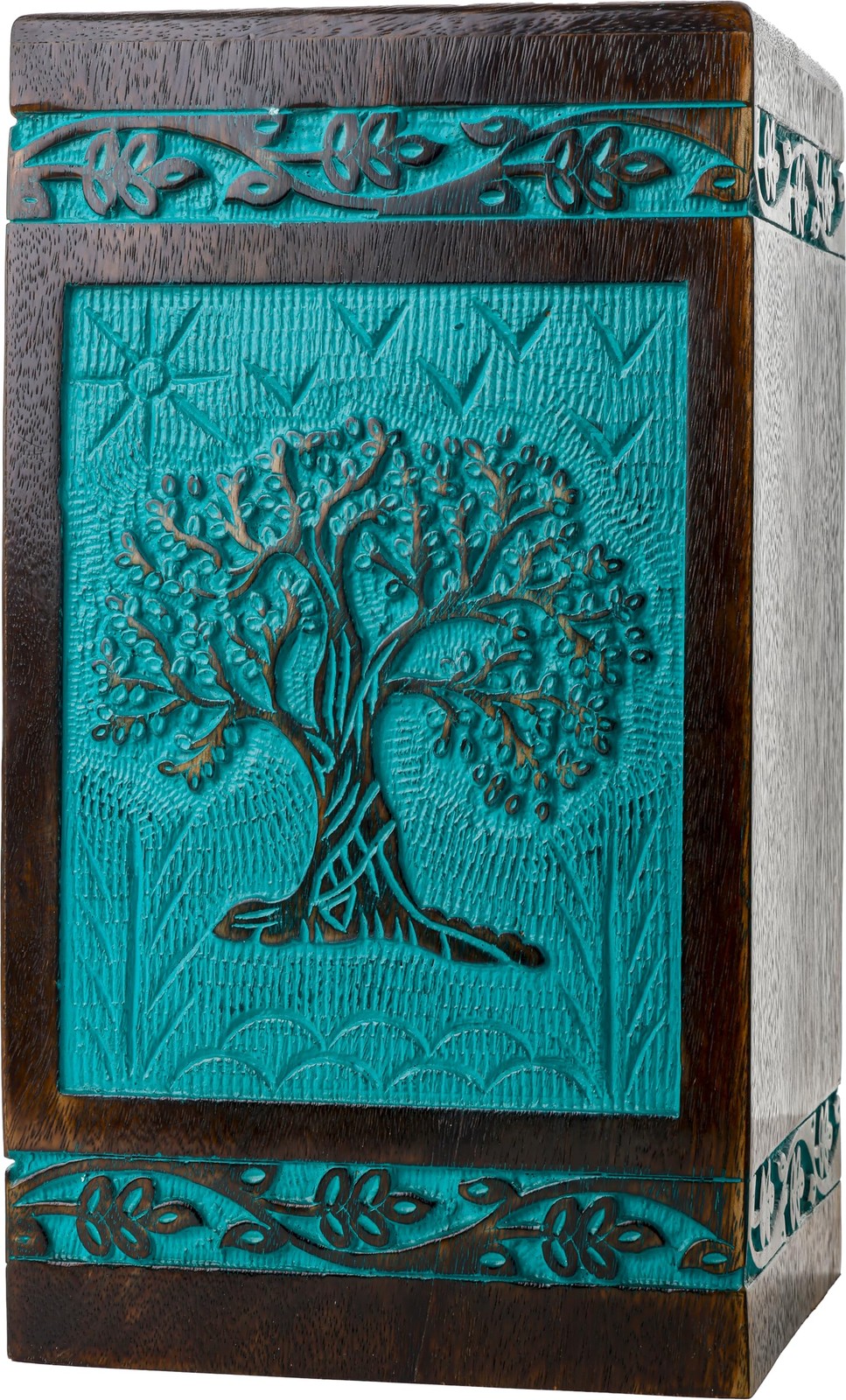 INTAJ Wooden Cremation Urns for Human Ashes – Medium (115 lbs), Teal Green