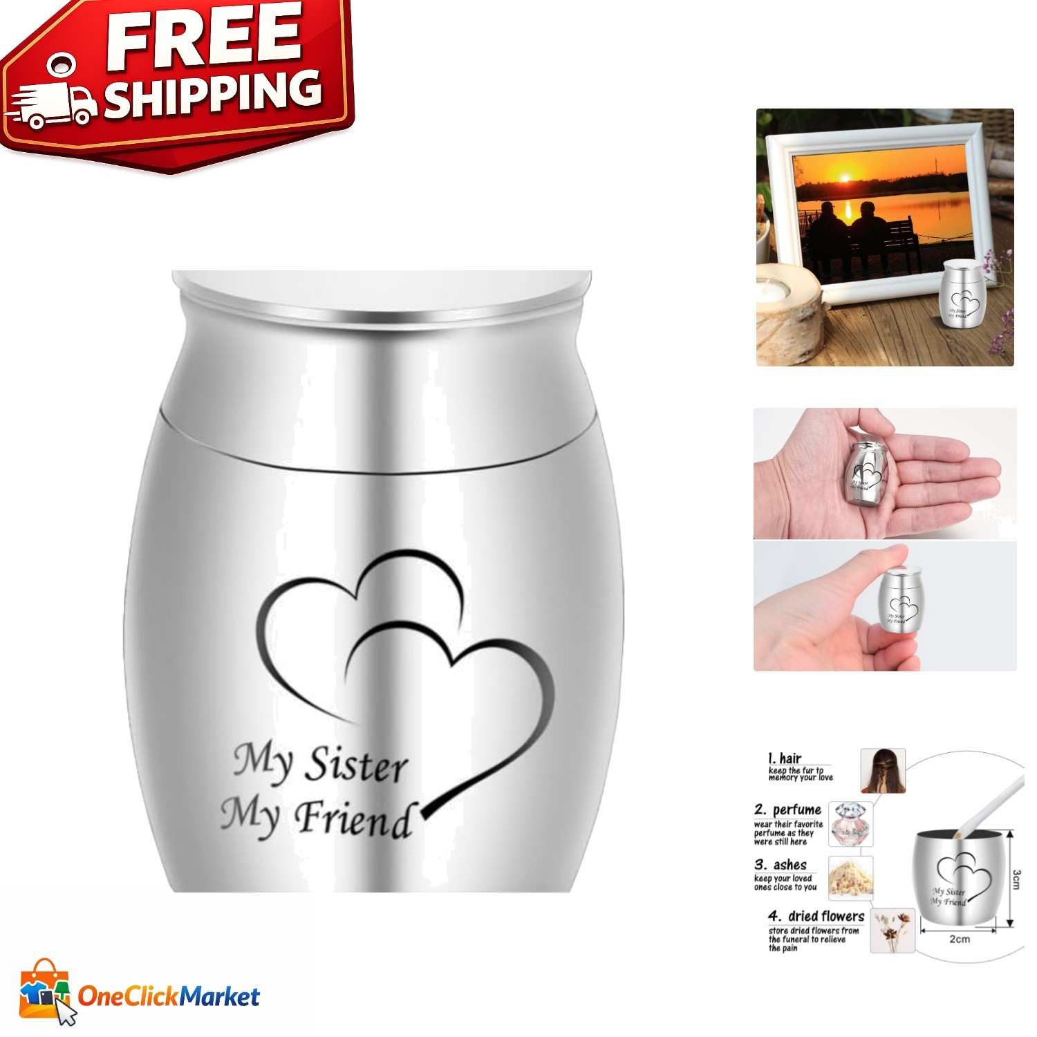 Elegant 1.6 Inch Mini Keepsake Urn for Ashes – My Sister Memorial