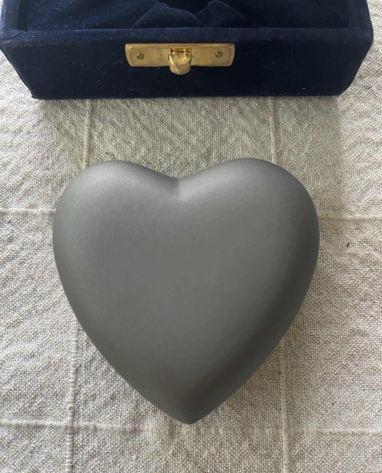 Heart Keepsake Cremation Urn Gray Matte Finish w/Blue Velvet Presentation Box