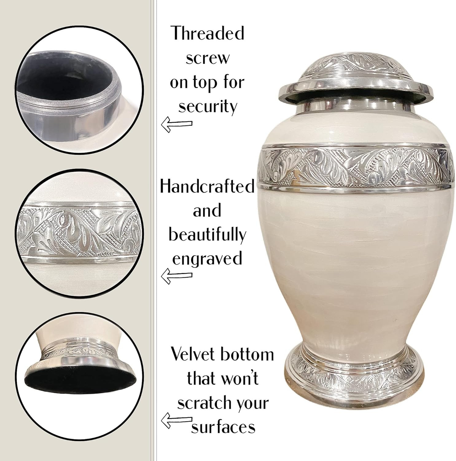 Large Cremation Urn for Ashes – Pearl White or Violet Urns for Mom, Dad, Husband