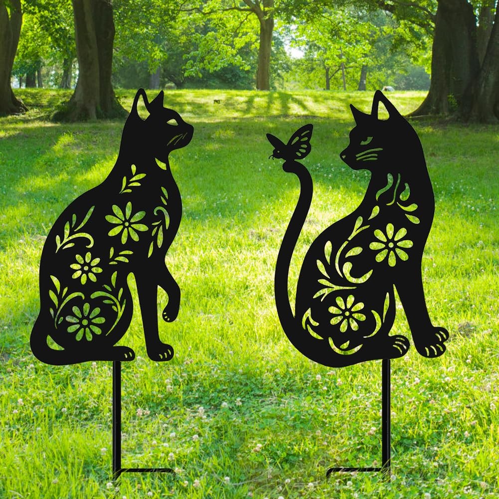 Black Cat Garden Stakes Unique Outdoor Decor & Gifts for Cat Lovers 2 PCs