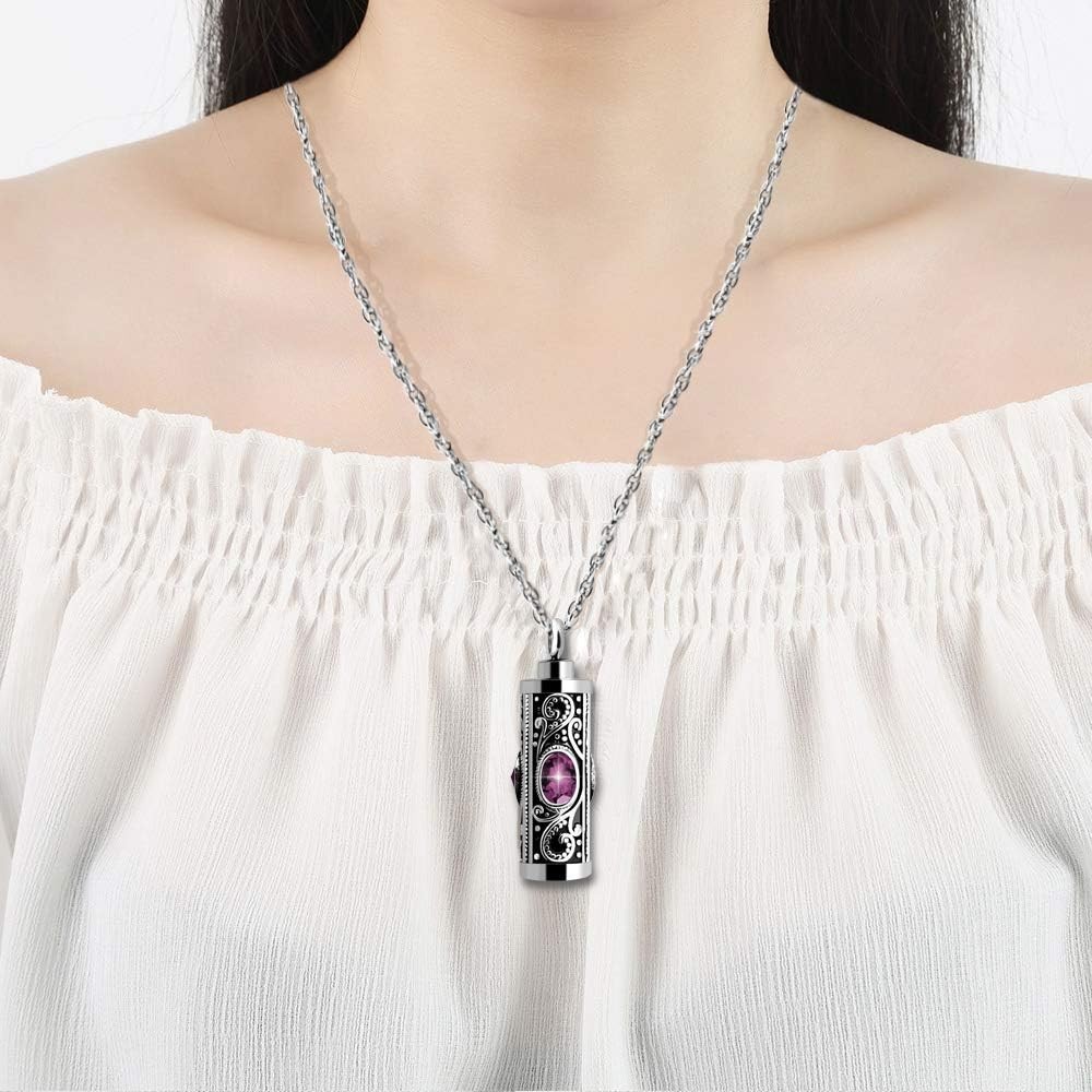 Stylish Purple Stainless Steel Ashes Pendant – Keepsake Urn Necklace for Women