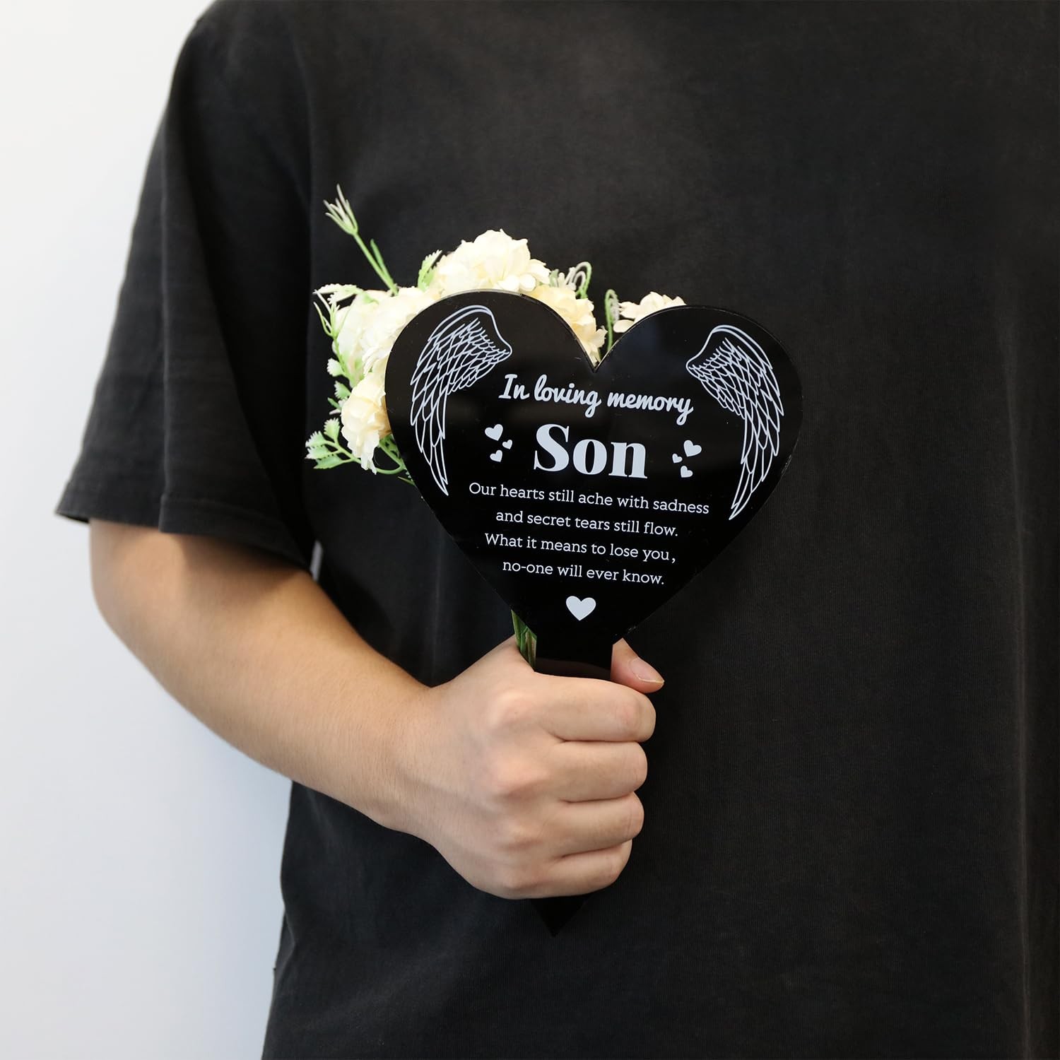 Heart Shape Son Garden Stake Memorial Remembrance Plaque Cemetery Acrylic Yard