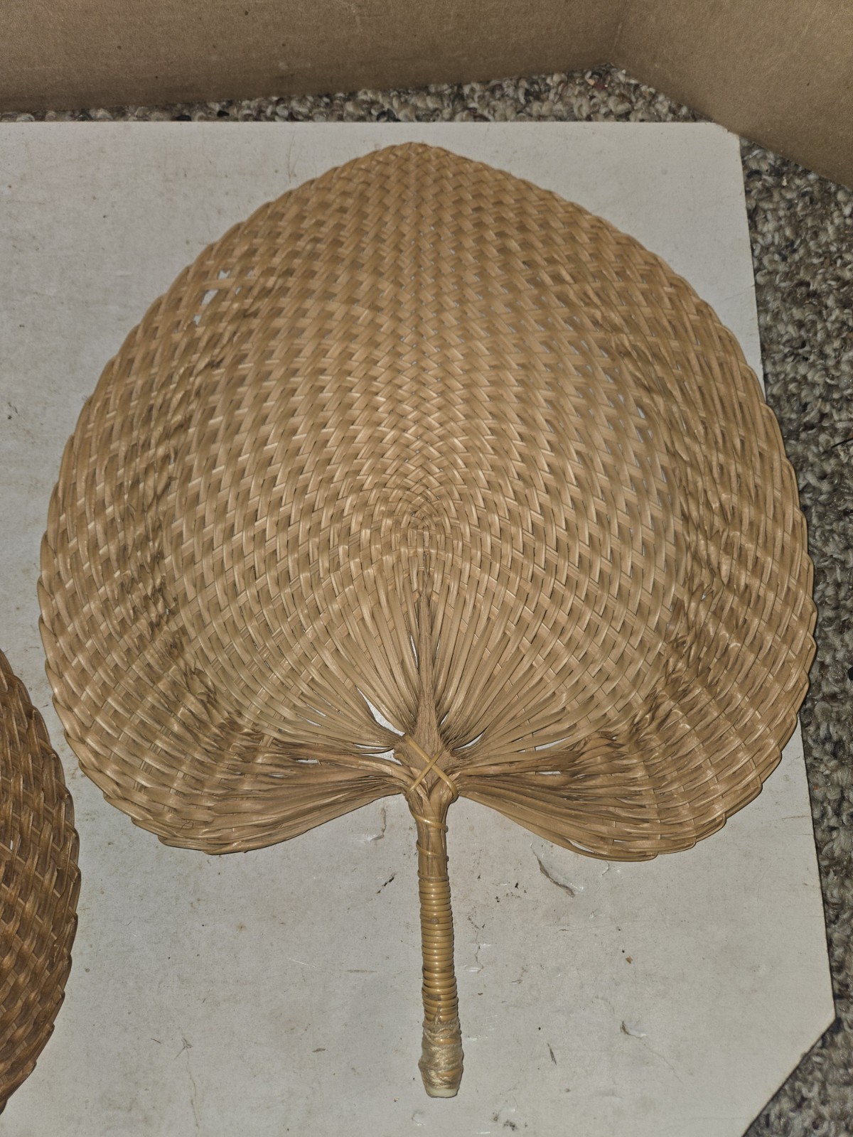 3 Vintage 50s/60s Funeral Home Fans,Foster Chester,Ruehl Bristol,Woven Palm Leaf