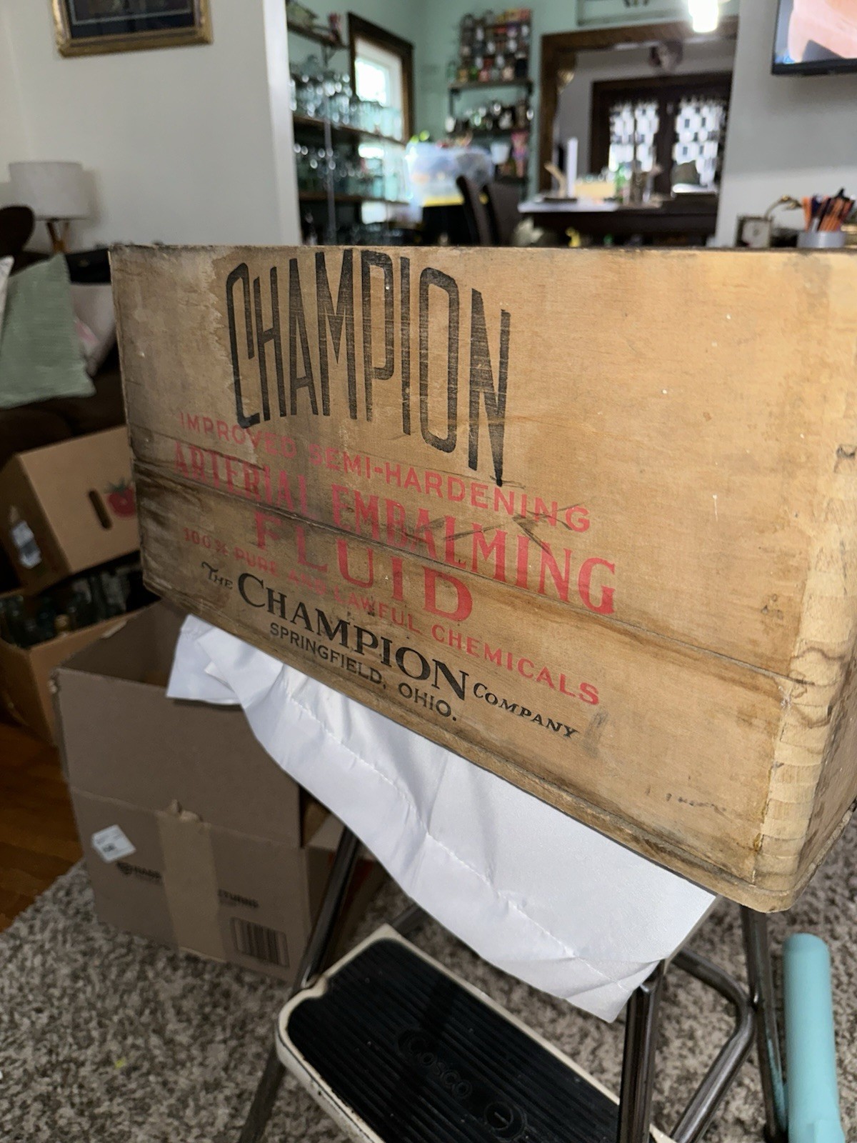 Champion Embalming Fluid Wooden Crate Springfield Ohio Funeral Home Antique