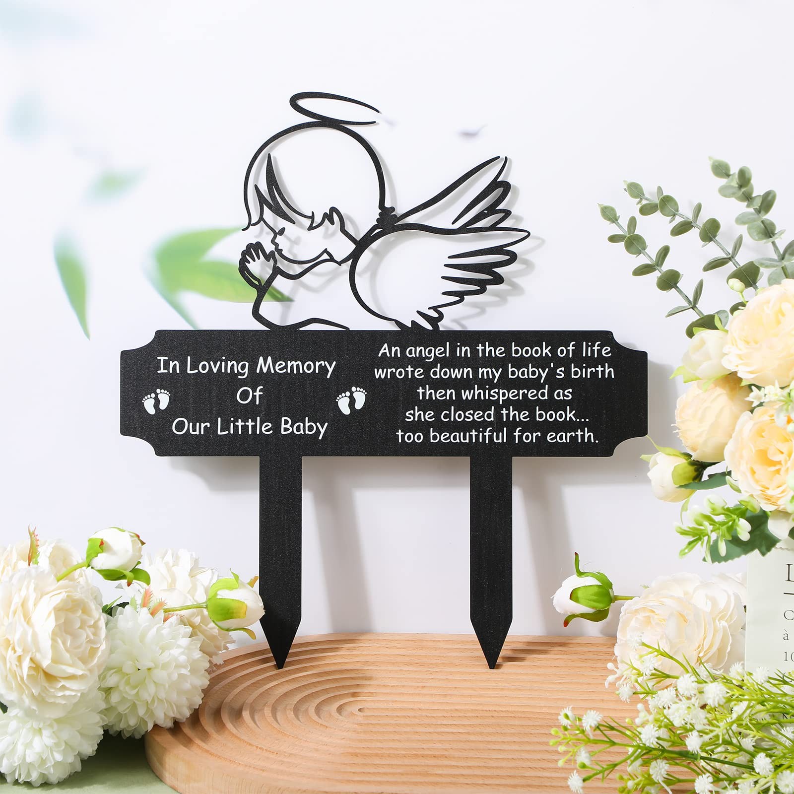 Memorial Stakes Grave Decoration, Baby Style, Metal, 13.19 x 11.81 x 0.04 inc…