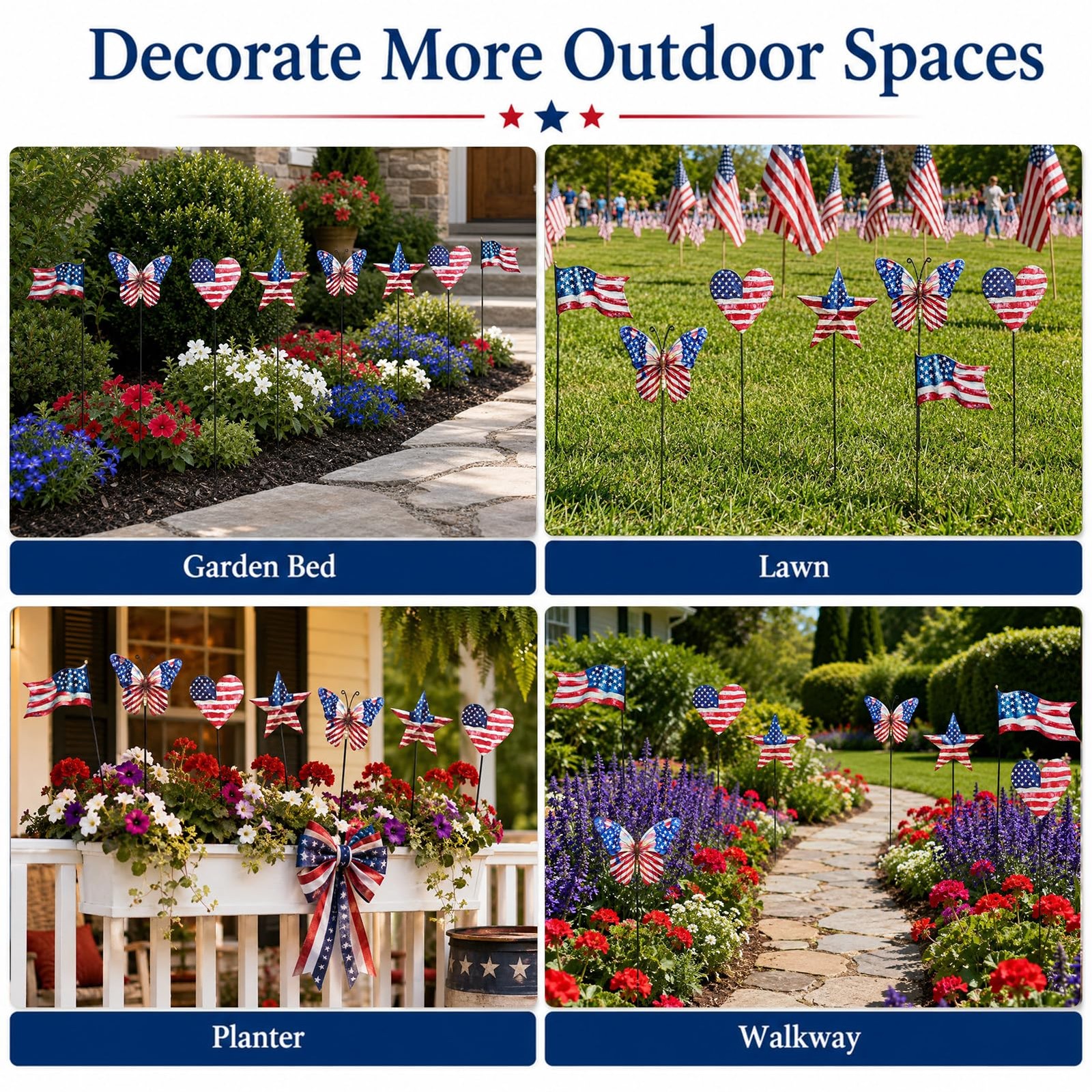 8 Pcs 4th of July Decorations Outdoor,Patriotic Metal Stars Butterflies Heart…