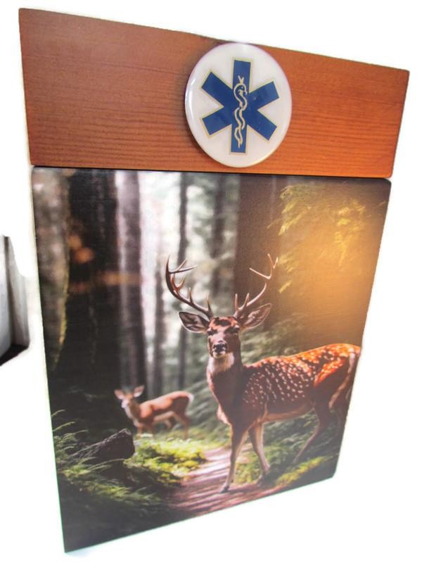 EMS EMERGENCY MEDICAL Urn for Ashes Modern DEER Wooden Adult Cube Black Brown