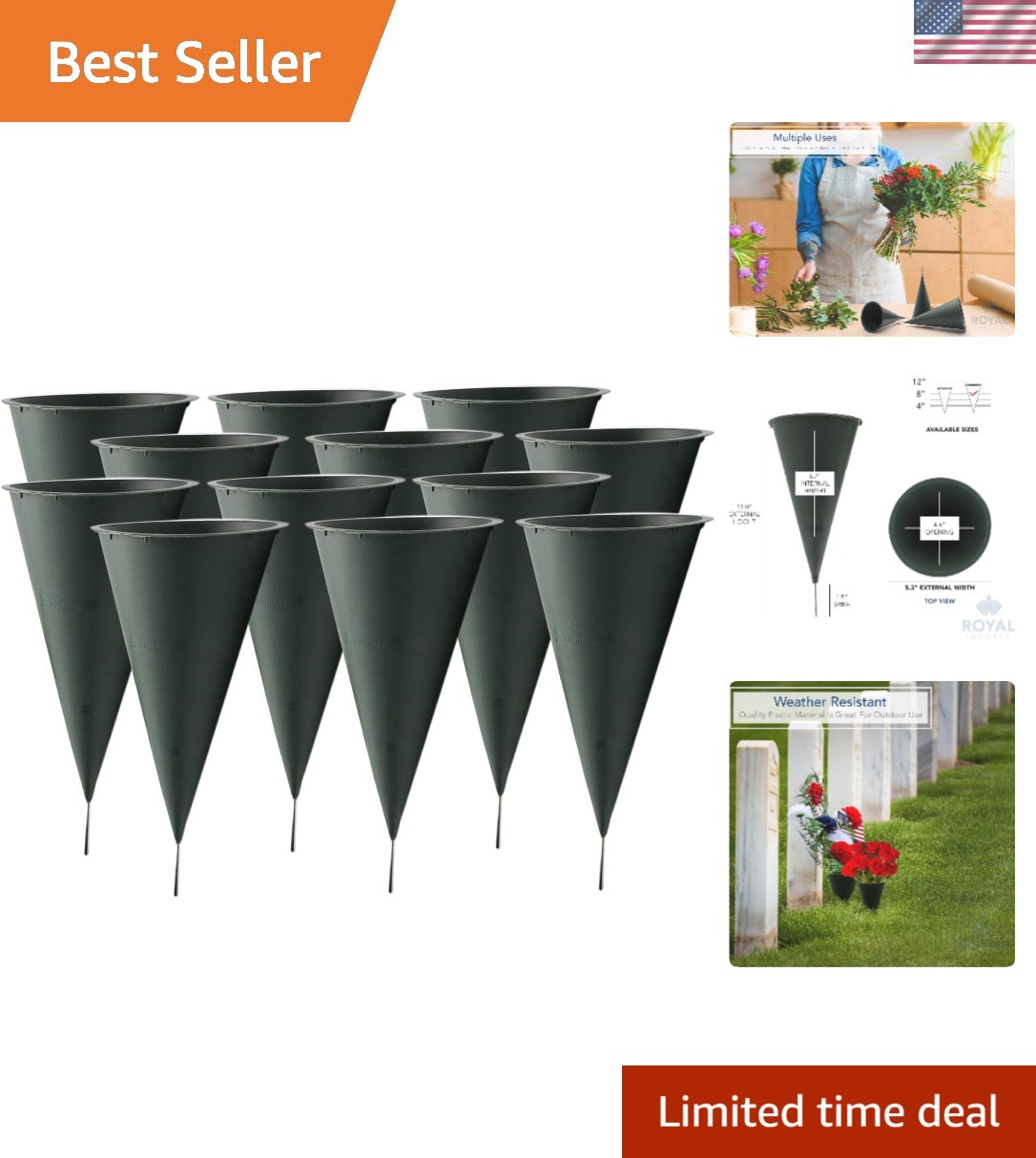 Cemetery Vases for Grave with Spikes Flowers Holder Decorations for Cemetery,…