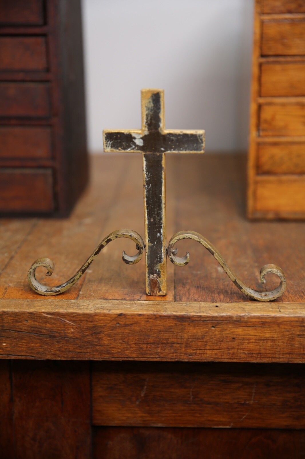 Vintage wood Cross Corbel Door Cabinet Hardware Gothic mailbox topper antique