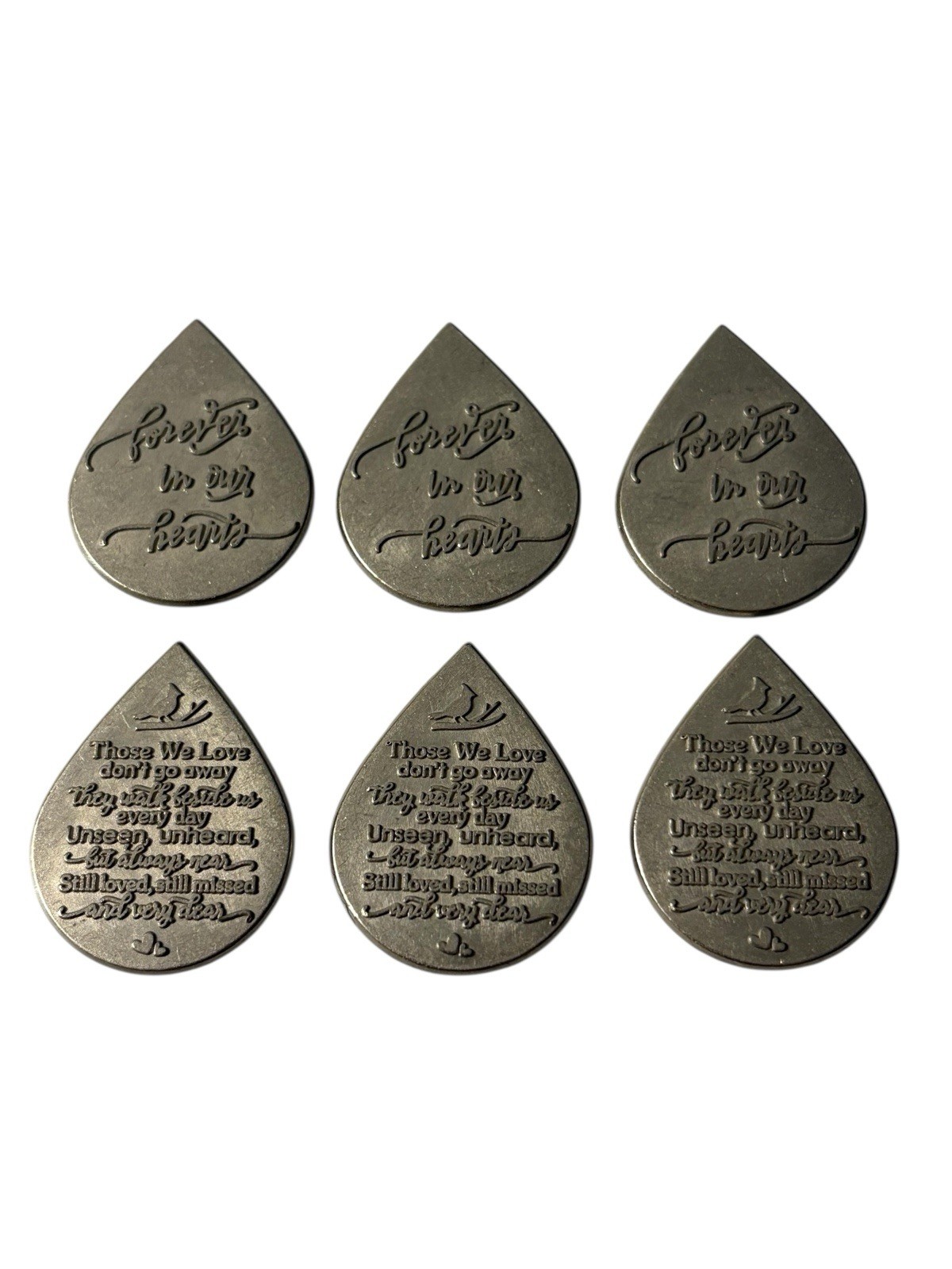 Forever in Our Hearts Mini Tear Drop Memorial Tokens Grief Gift Metal Set of 6