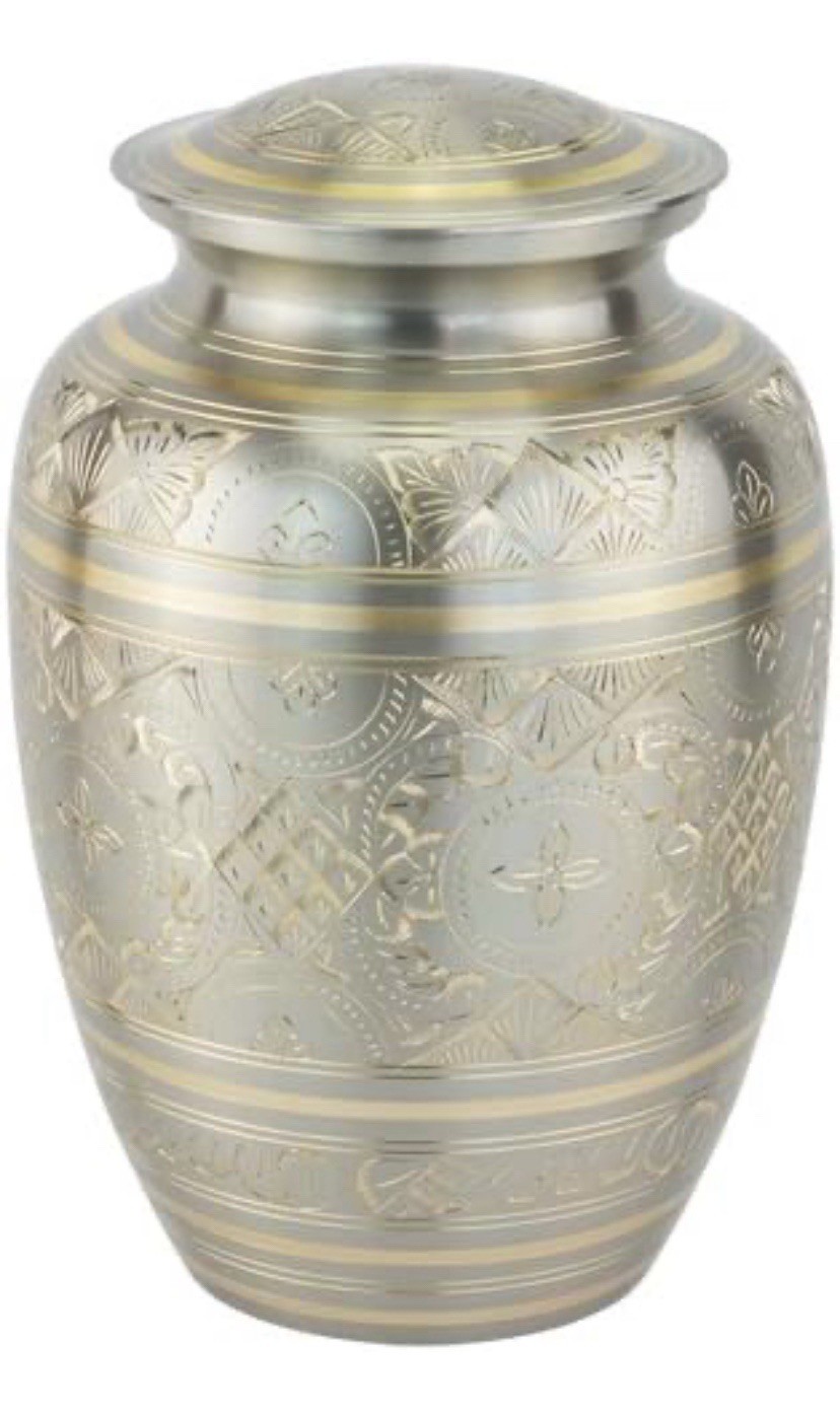 Platinum Elegance Cremation Urn for Ashes Brass Silver Urn X-Large Adult.