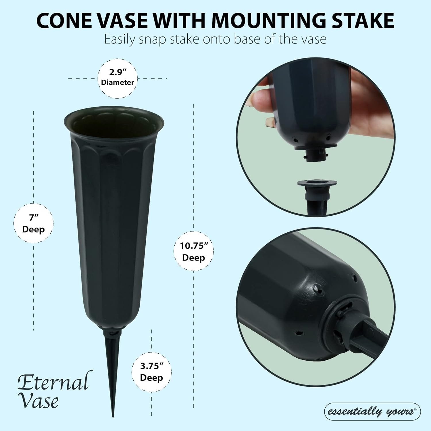 Cemetery Vase Memorial Grave Flower Holder 7 Inch with Stakes 6 Pack In Ground