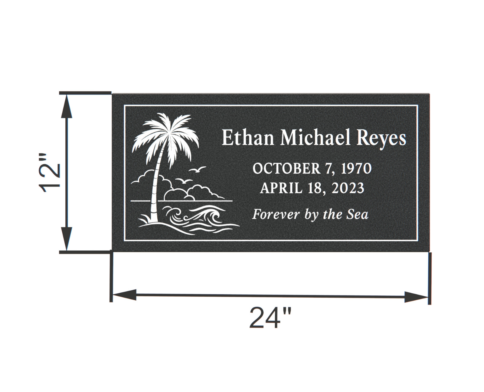 Custom Engraved Black Granite Headstone 24x12x4 – Flat Grave Marker with Palm