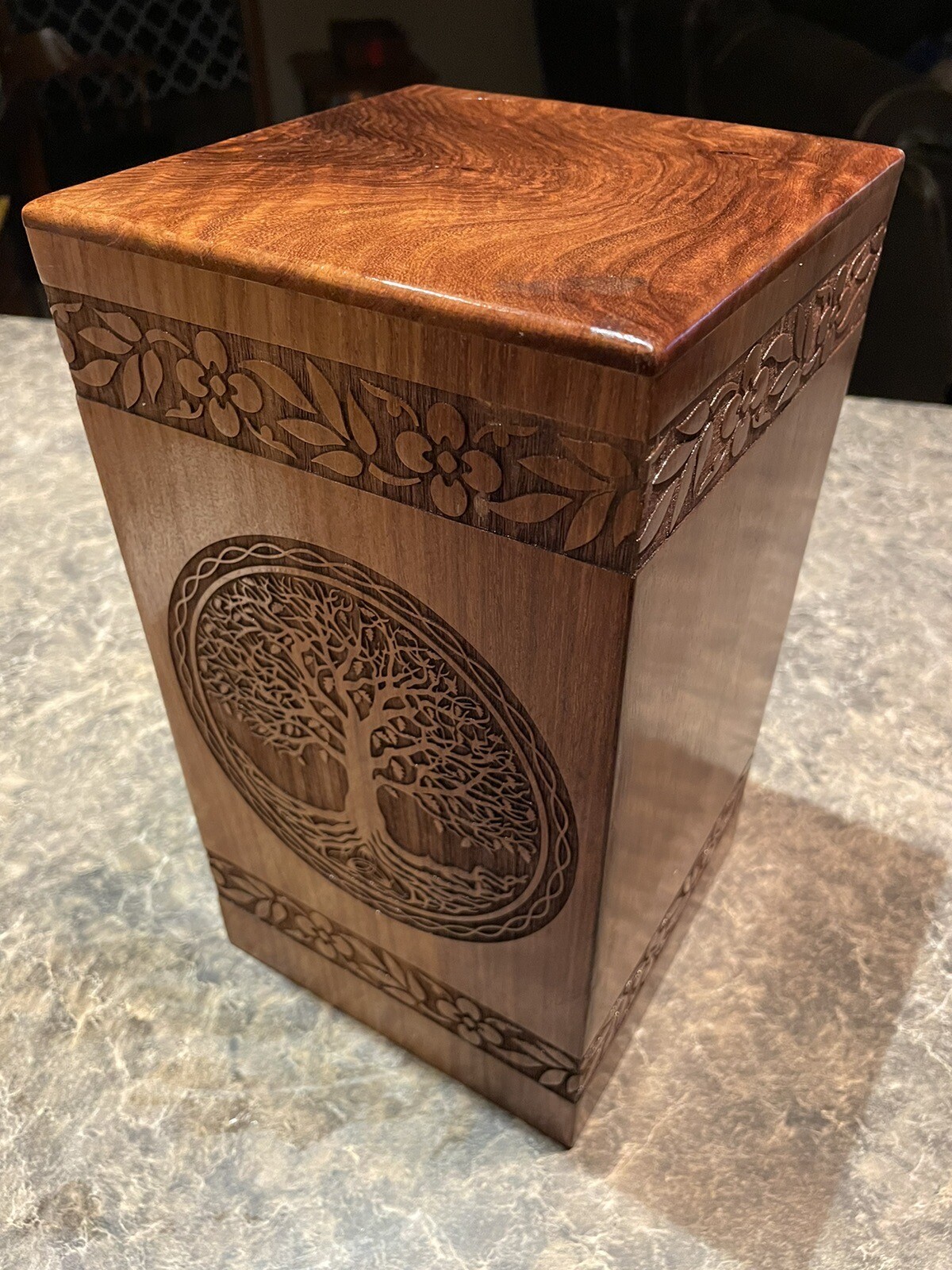 Tree of Life Hand Carved Rosewood Urn Cremation Adult Beautiful Detail