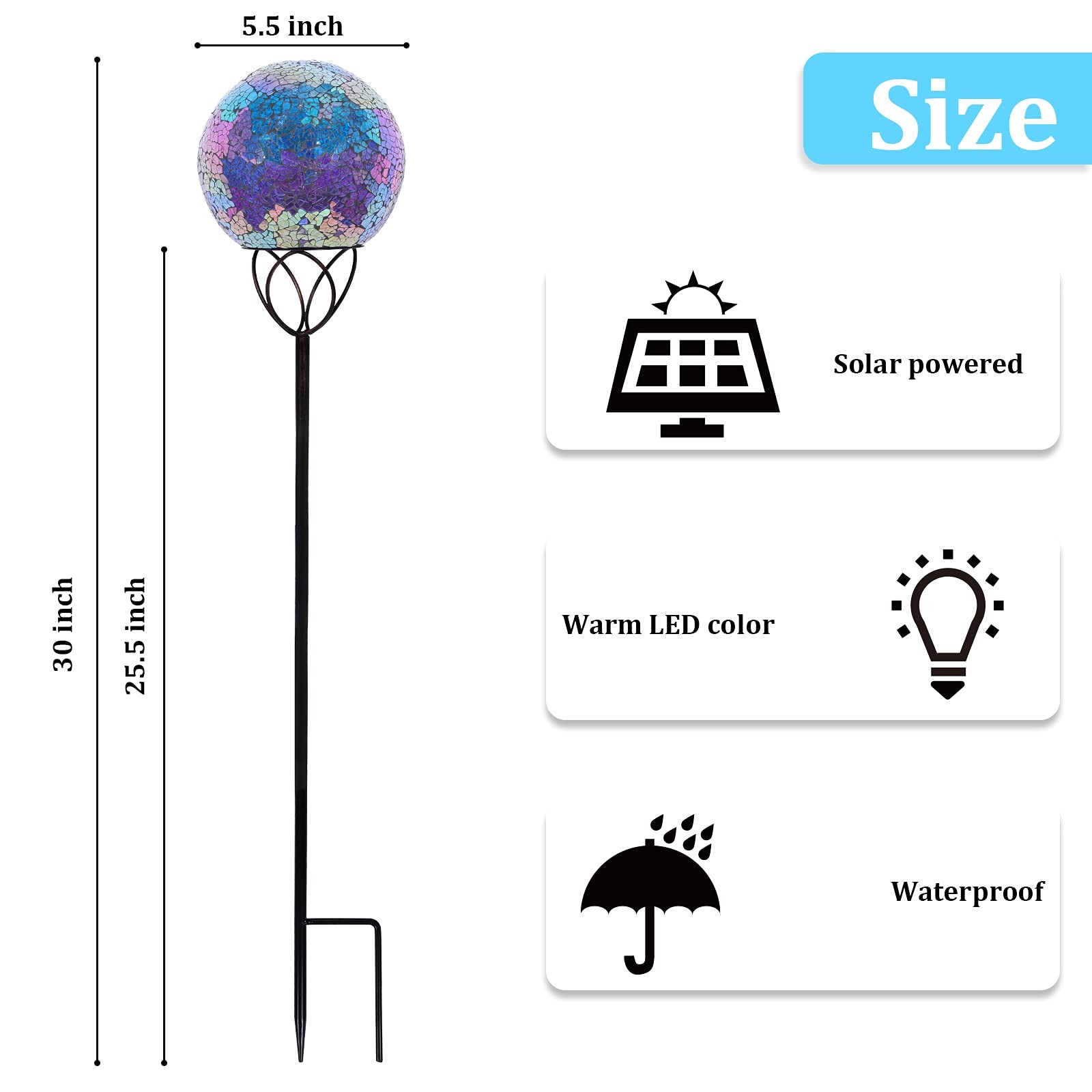 Solar Outdoor Garden Lights Decorative Mosaic Solar Stakes Gazing Ball Water…