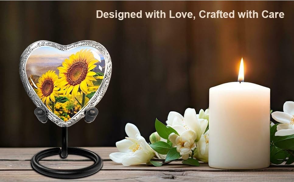 Sunflower Heart Cremation Urn on Stand Memorial Keepsake for Human Ashes or Pet