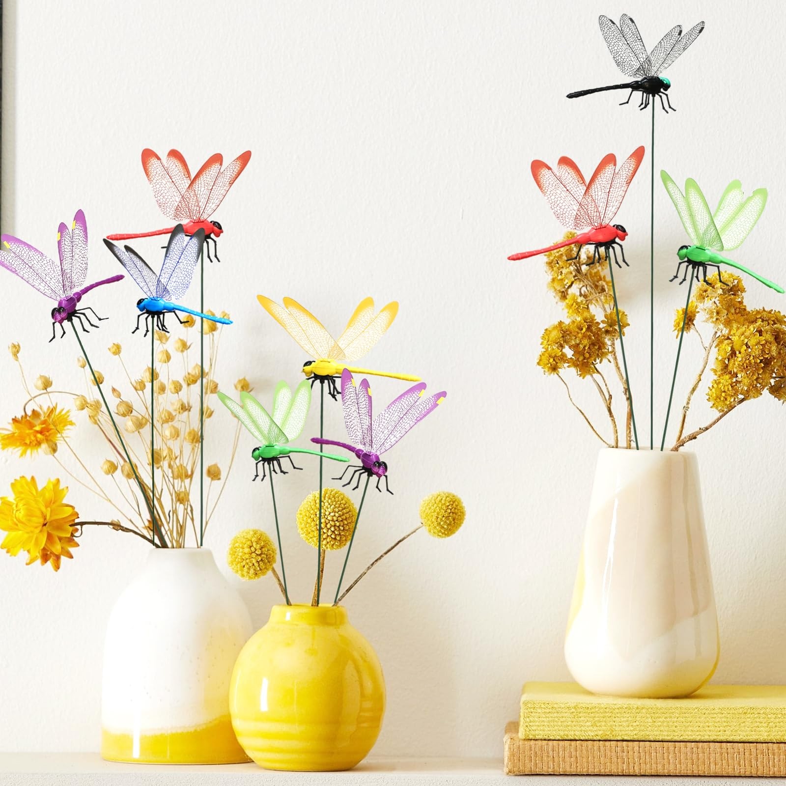 12 Pieces 3D Dragonfly Garden Decor Large Dragon Fly Garden Stakes Dragonflie…