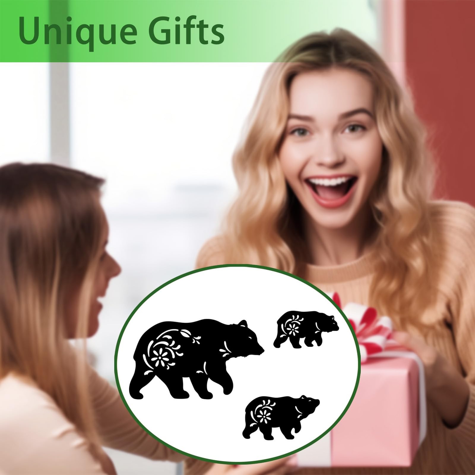 Outdoor Bear Garden Decor – Set of 3 Metal Silhouette Statues & Stakes