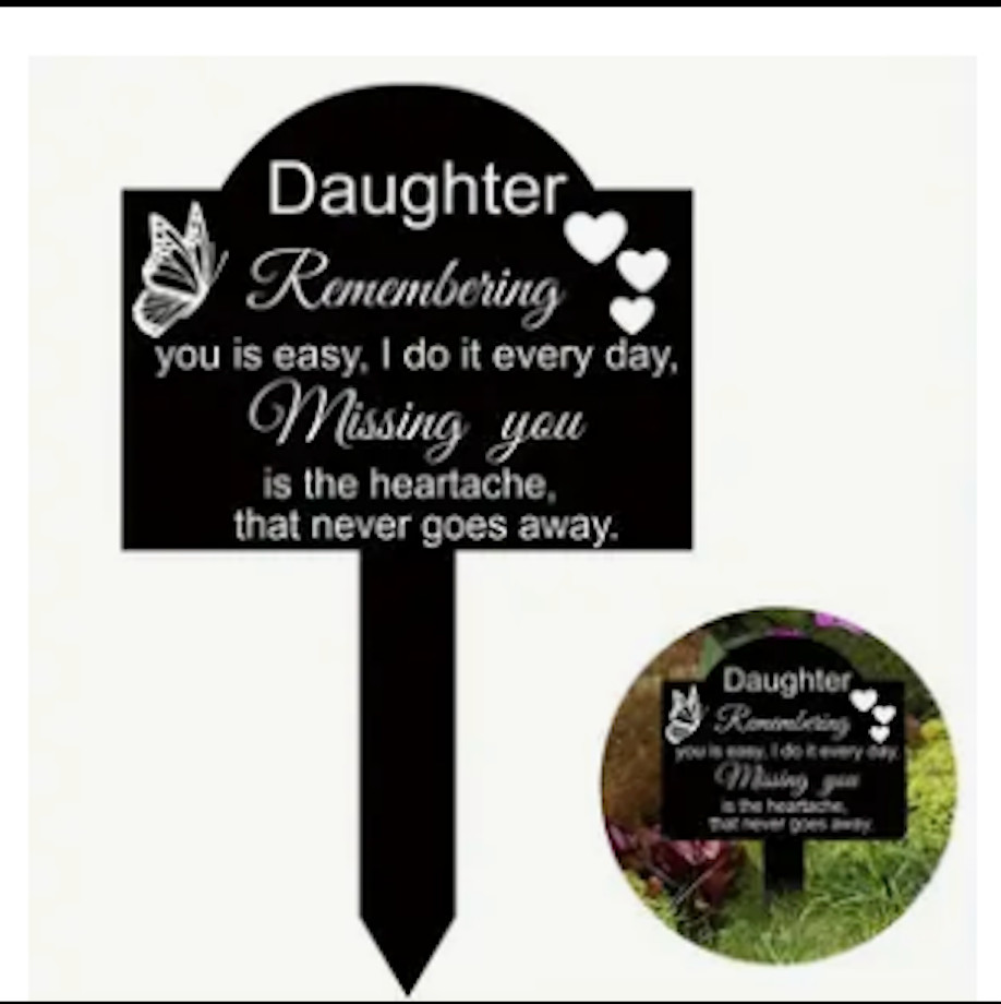 Miss You Memorial Headstone/Graveside Stake for Daughter. Black/White, 8″x5″
