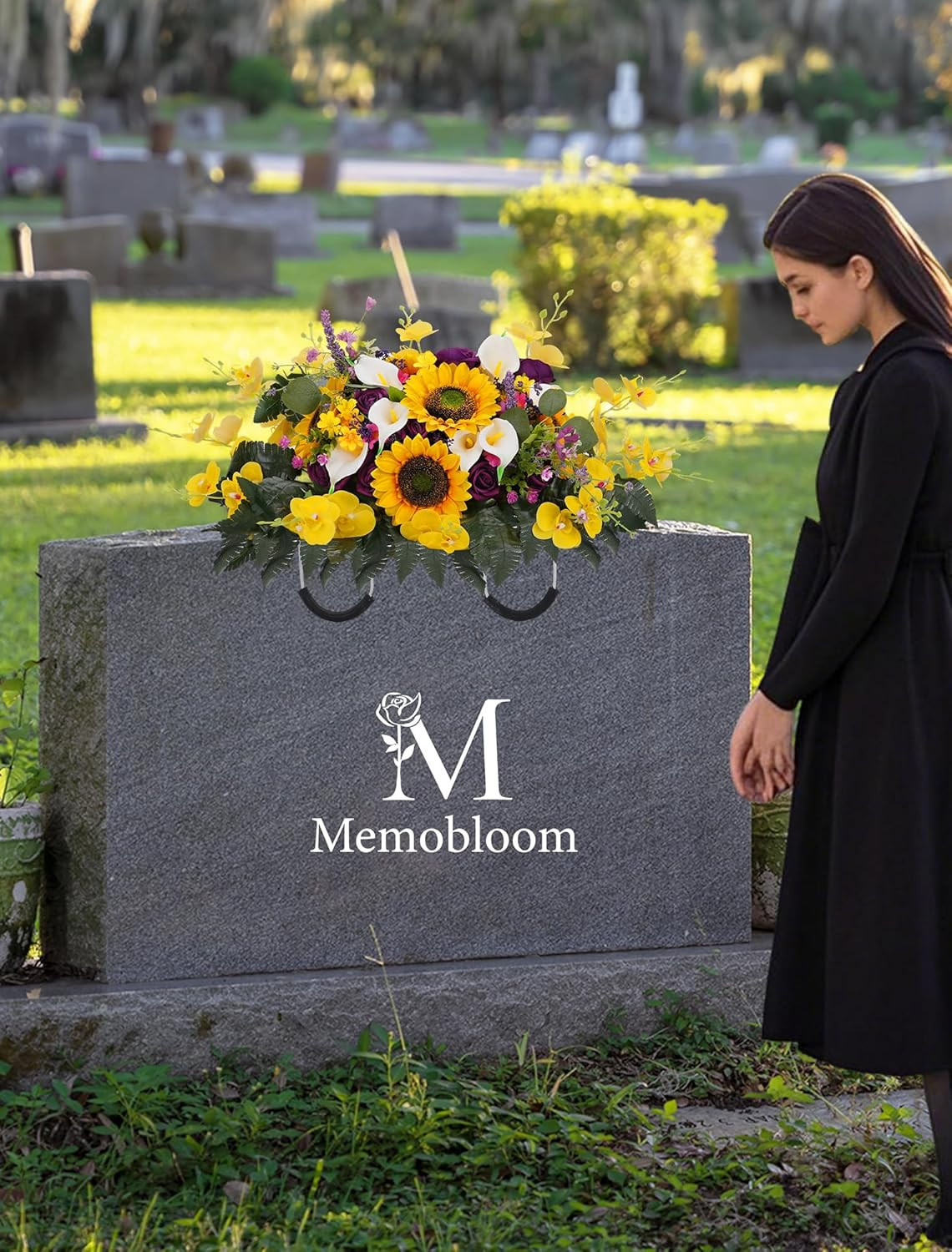 Artificial Headstone Flower Saddle: Rose Sunflower Cemetery Flowers for Grave –