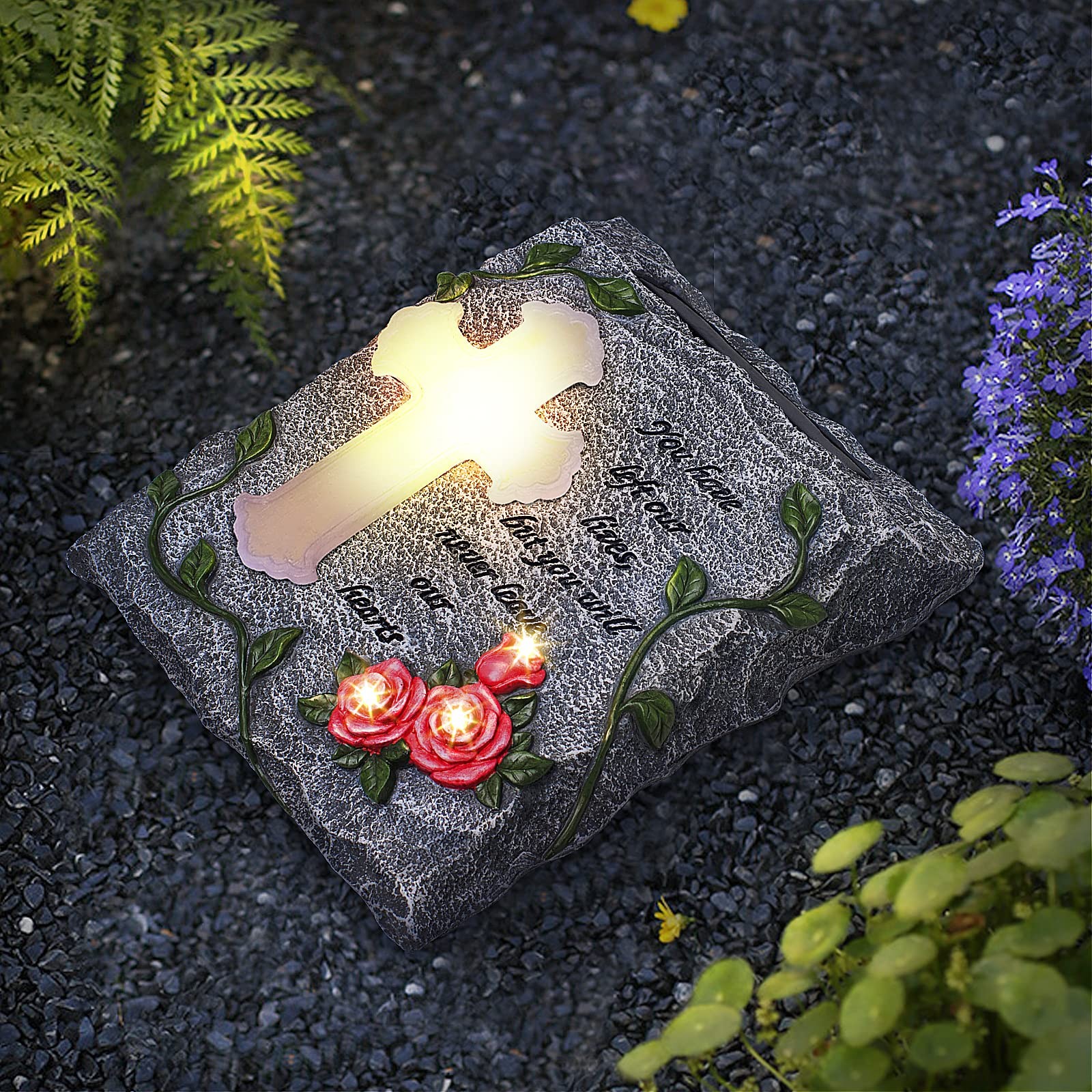 Solar Garden Lights Waterproof Memorial Stepping Stones for Graves & Lawns