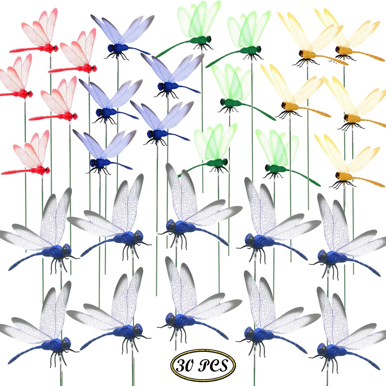 30 PCS Dragonfly Garden Stakes Indoor Outdoor Pot Decoration and Fairy Garden