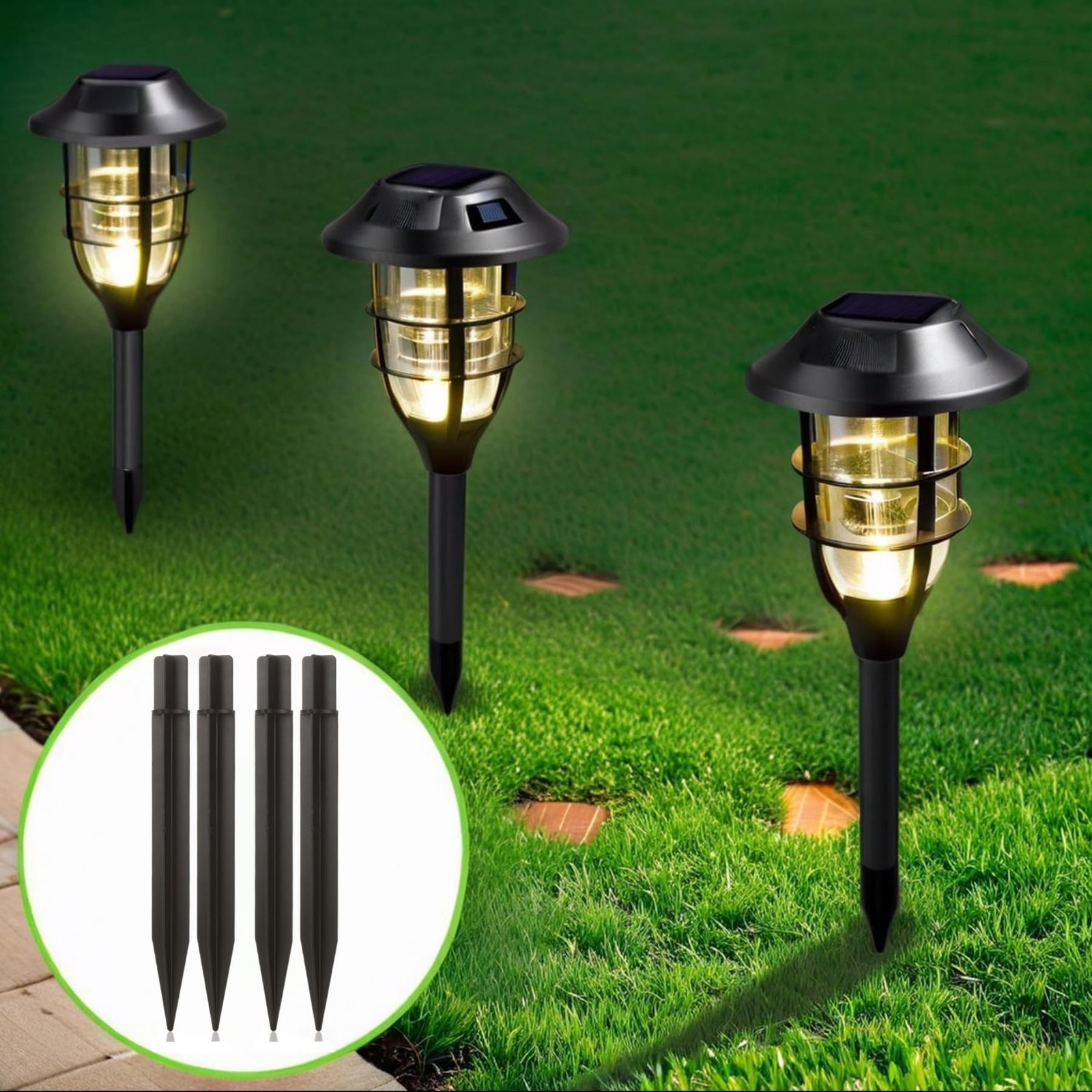 Durable 8.25″ Black ABS Solar Ground Spike for Garden/Path/Deck (0.83″ ID)